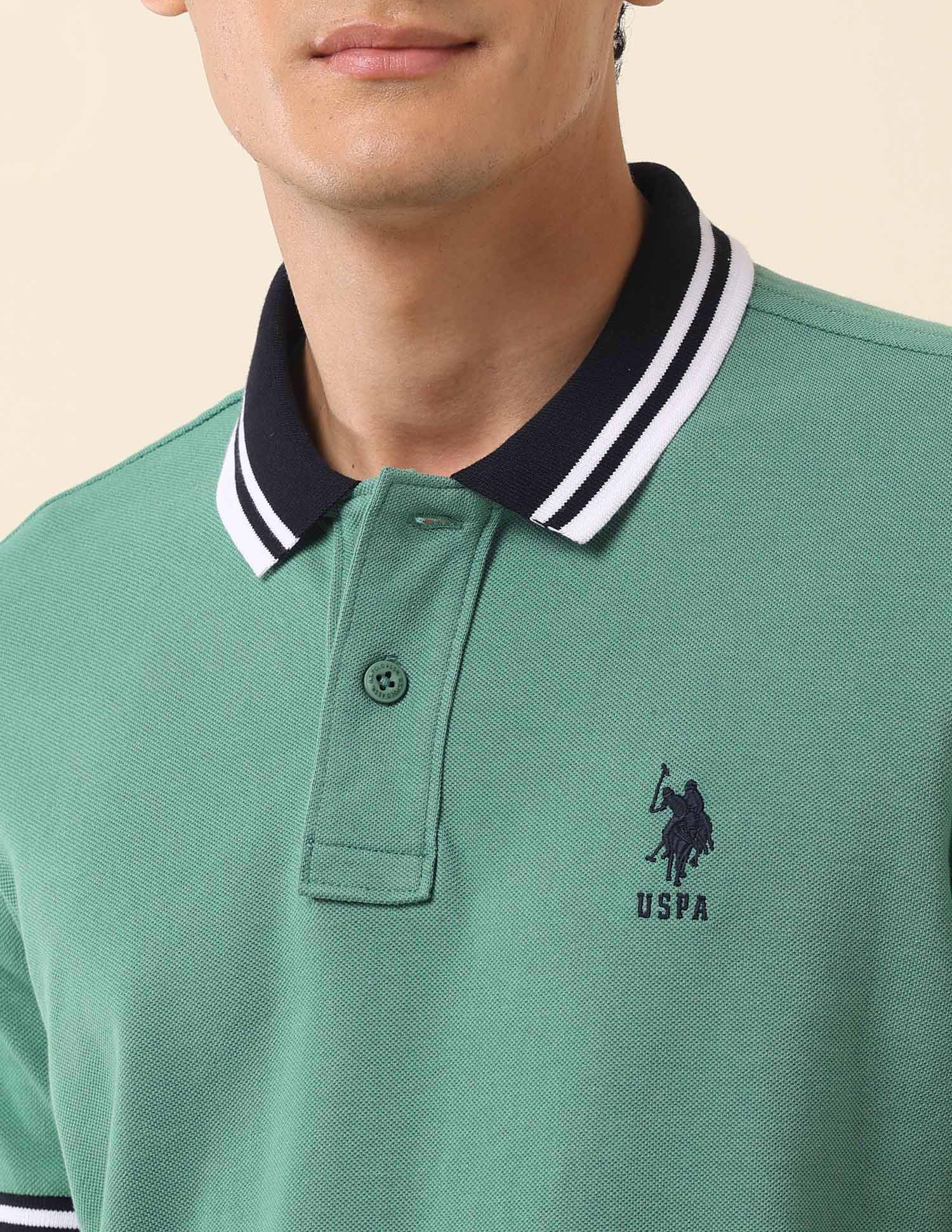 Pure Cotton Slim Fit Classic Polo Shirt Green - U.S. Polo Assn. India | Large