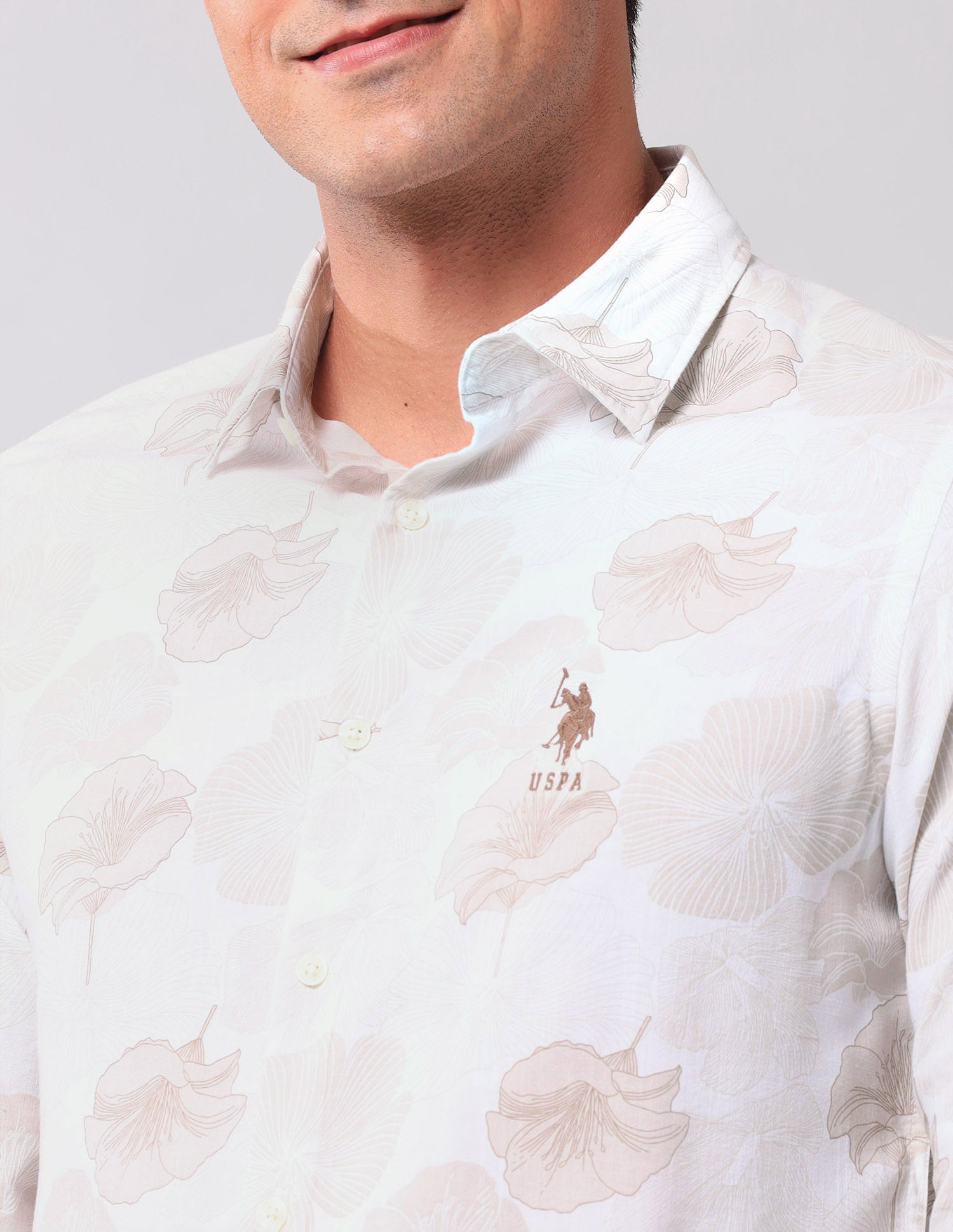 Floral Printed Regular Fit Shirt Beige - U.S. Polo Assn. India | Large