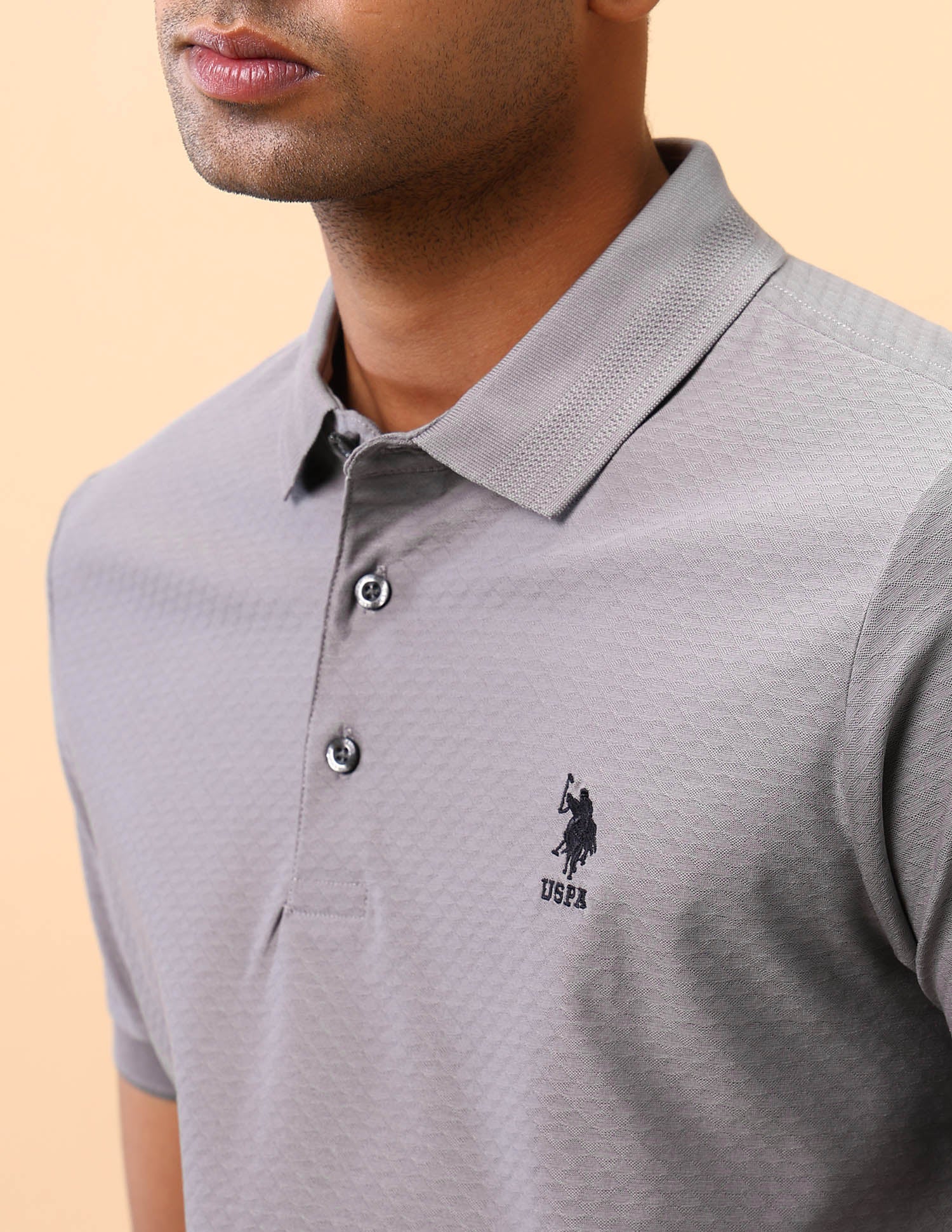 Textured Pure Cotton Polo Shirt Grey - U.S. POLO ASSN. | Large