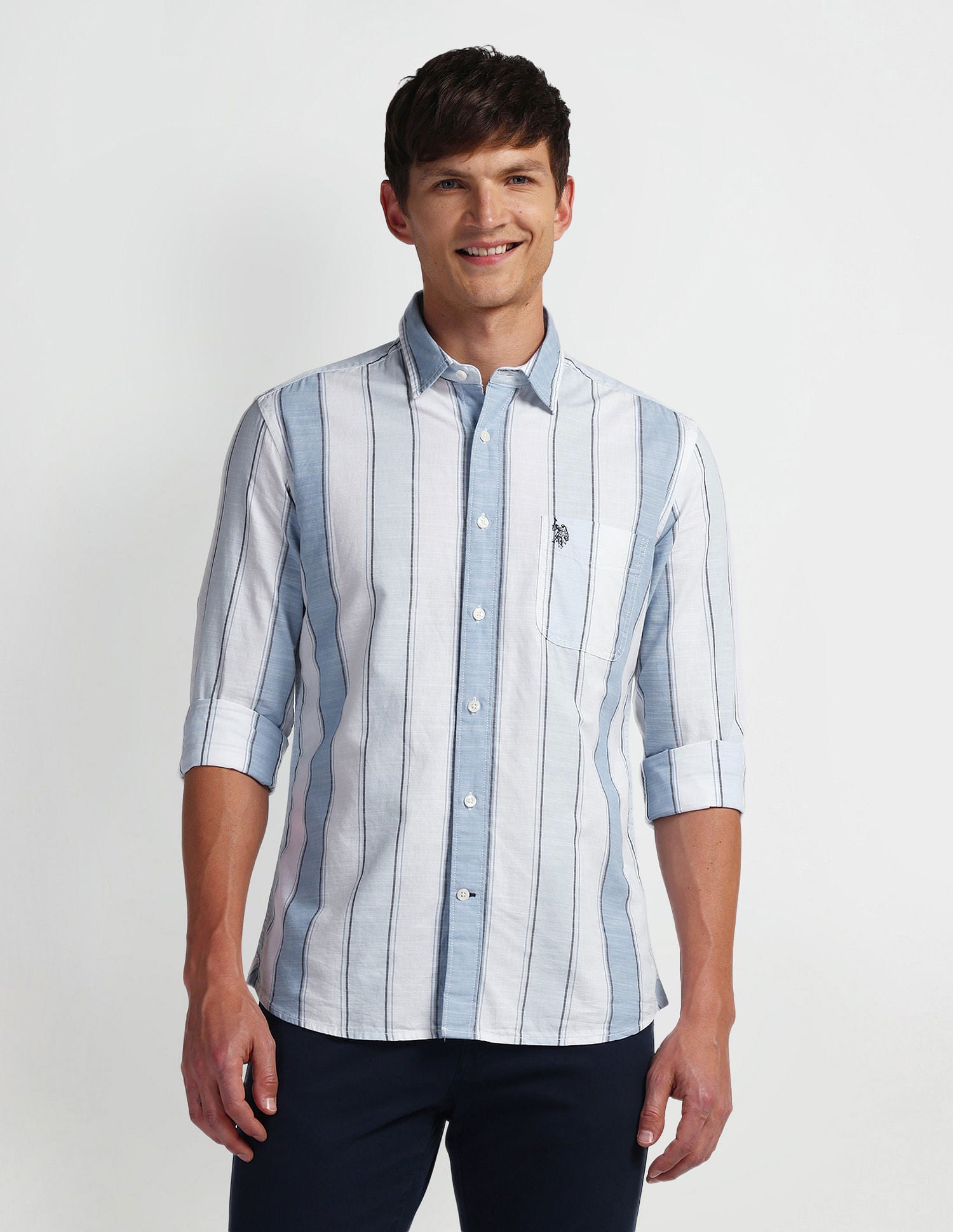 Vertical Stripe Cotton Shirt Blue - U.S. Polo Assn. India | Large