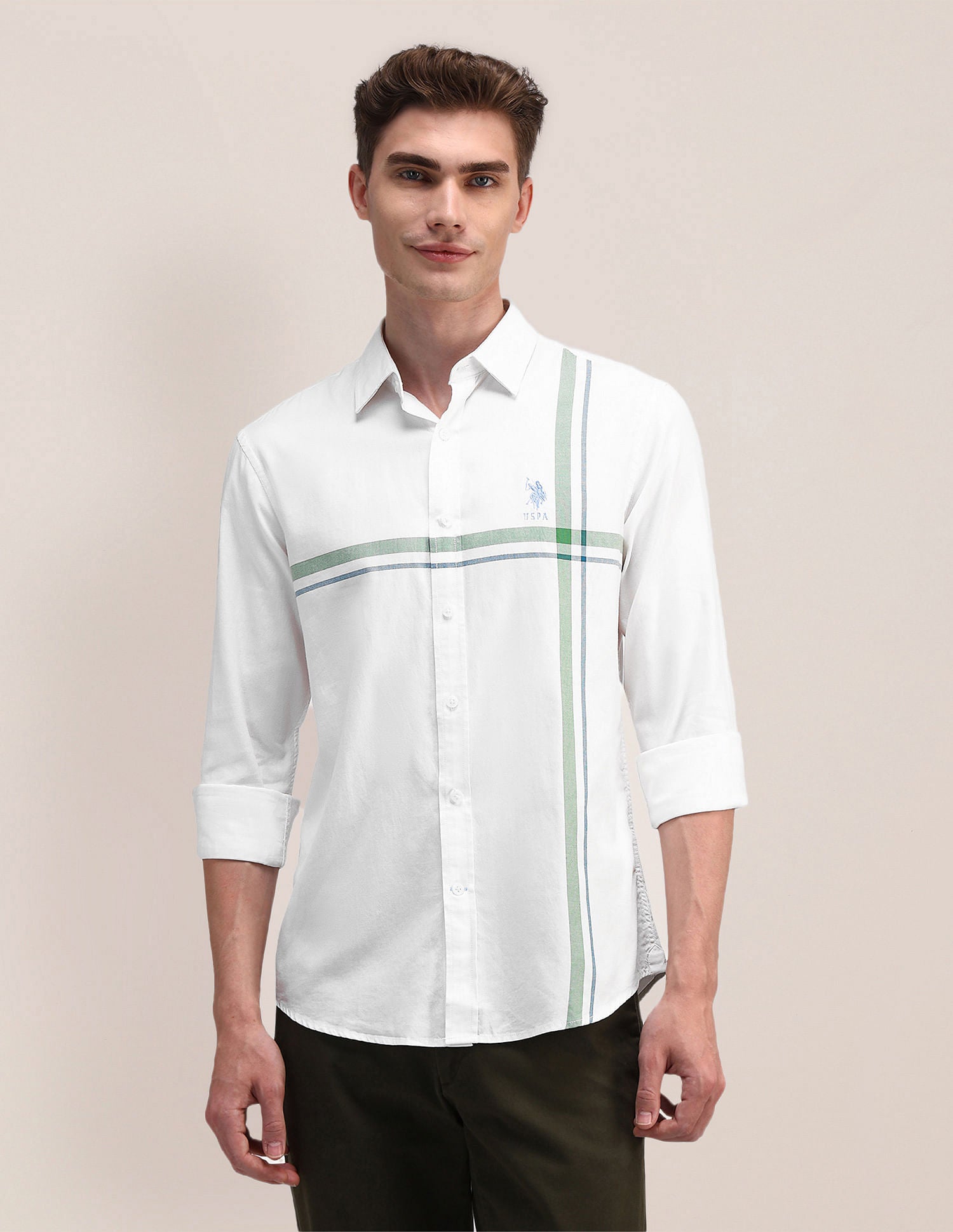 Engineered Check Pure Cotton Shirt White - U.S. POLO ASSN. | Large