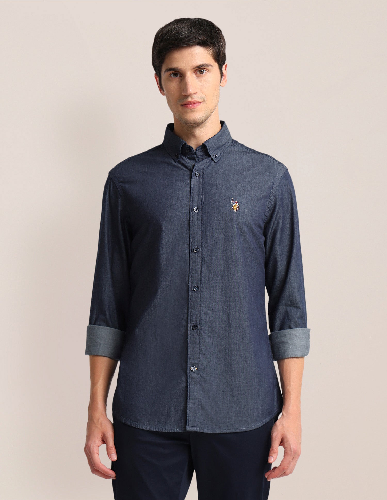 Tailored Fit Chambray Shirt Indigo - U.S. Polo Assn. India | Large