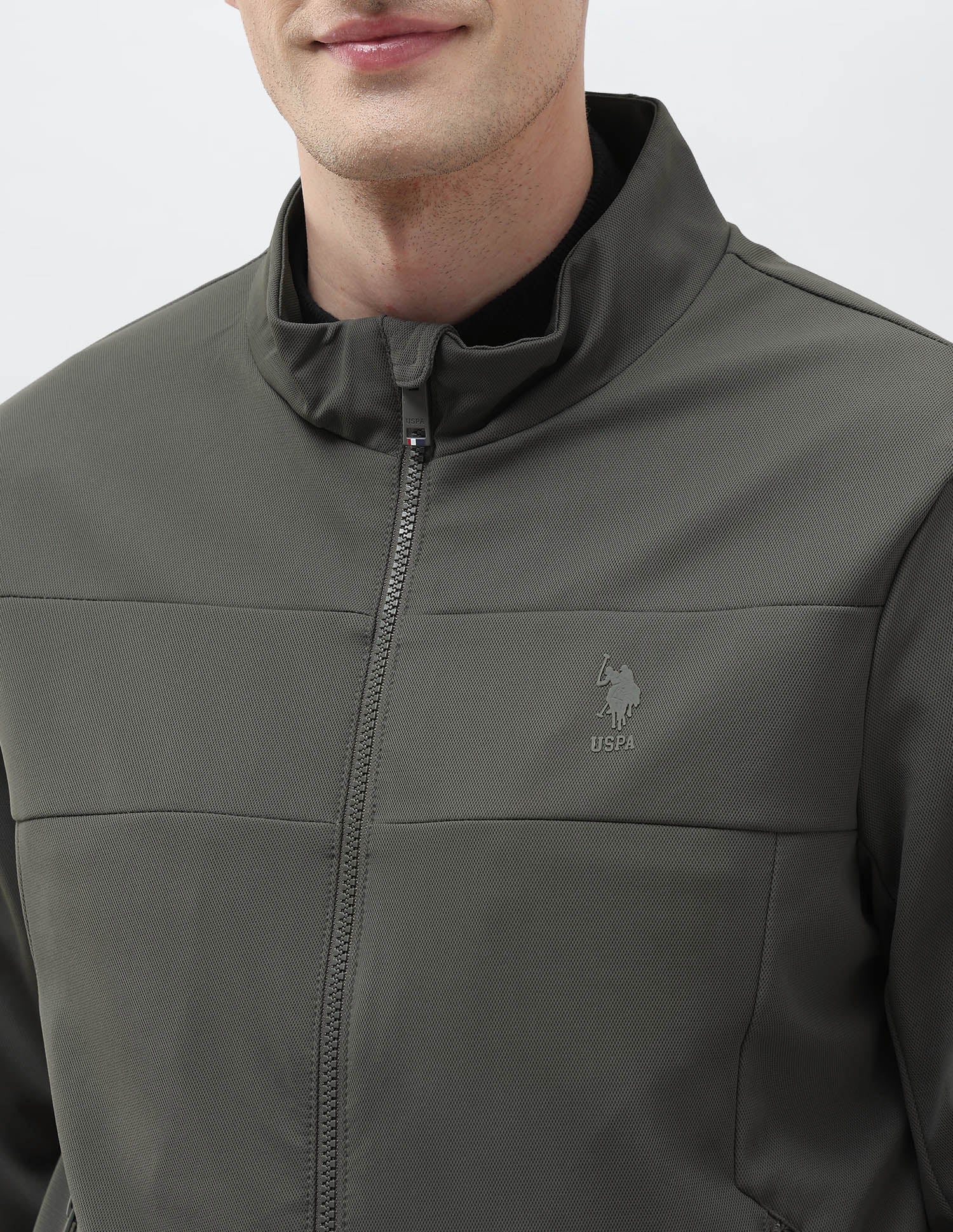 Mock Collar Solid Jacket Dark Olive - U.S. Polo Assn. India | Large
