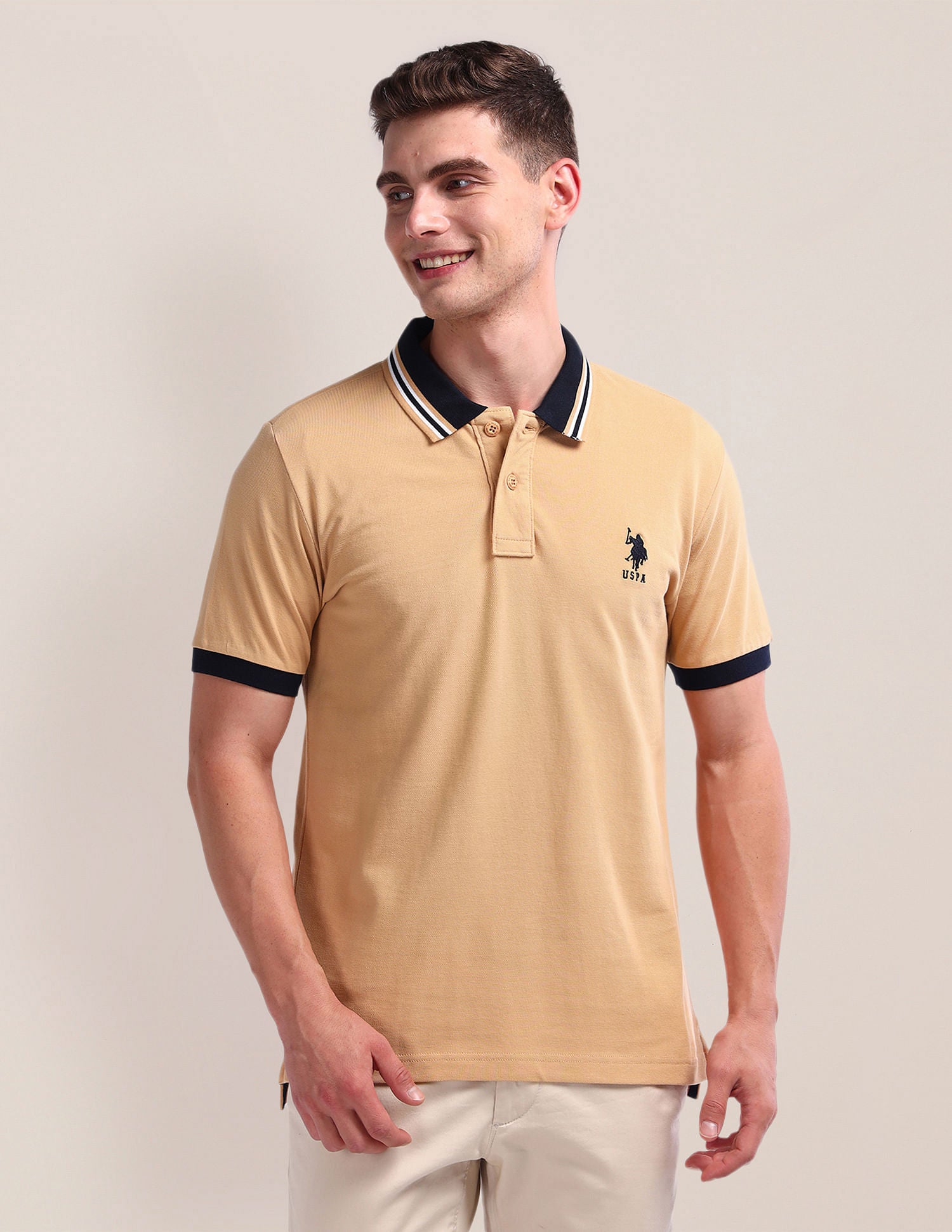Slim Pique Polo Shirt Beige - U.S. Polo Assn. India | Large