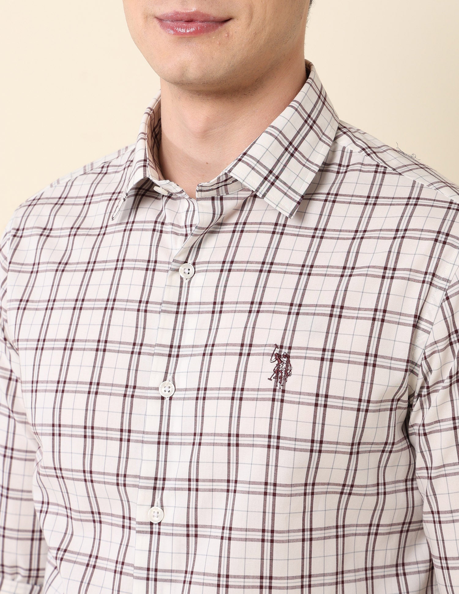 Grid Tattersall Checked Tailored Fit Shirt Maroon - U.S. Polo Assn. India | Large