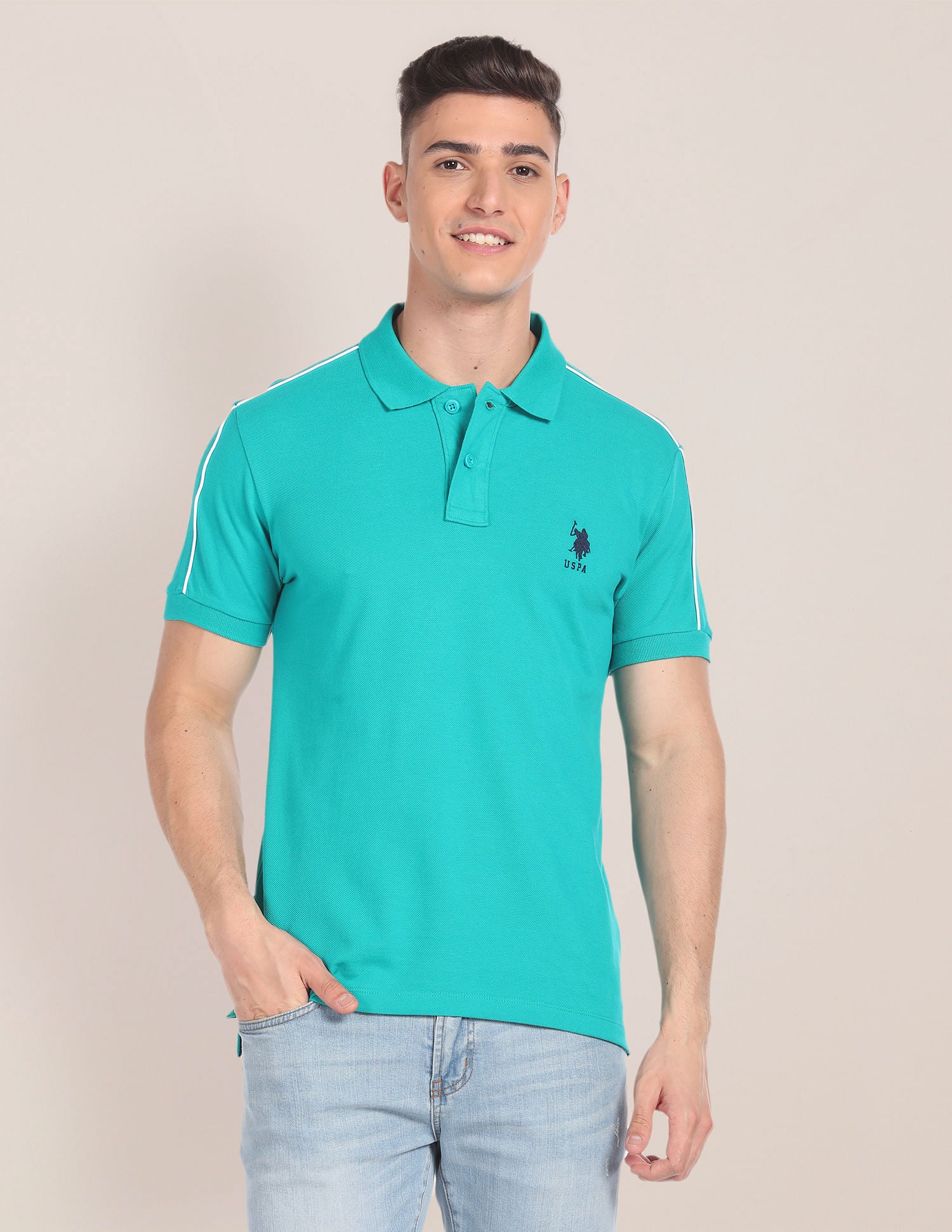 Slim Fit Cotton Polo Shirt Teal - U.S. POLO ASSN. | Large