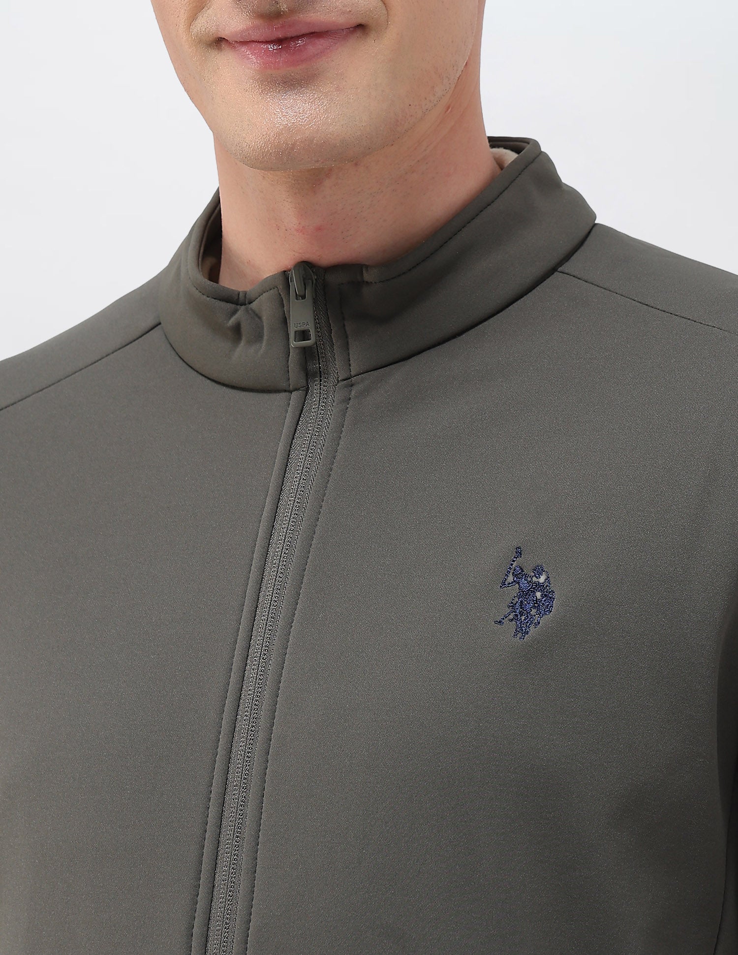 Solid Regular Fit Zipper Sweatshirt Grey - U.S. POLO ASSN. | Large