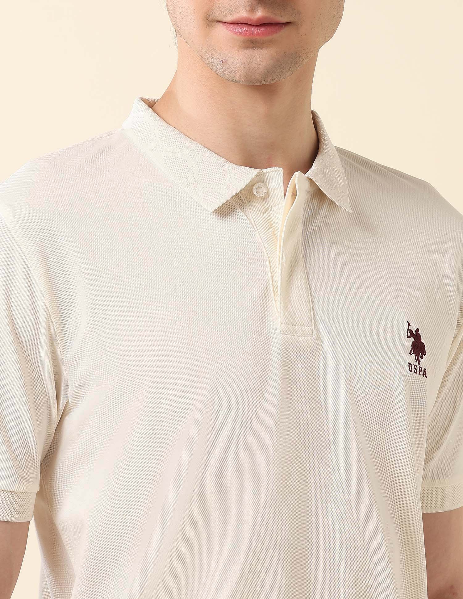 Slim Fit Varsity Polo Shirt Off White - U.S. Polo Assn. India | Large