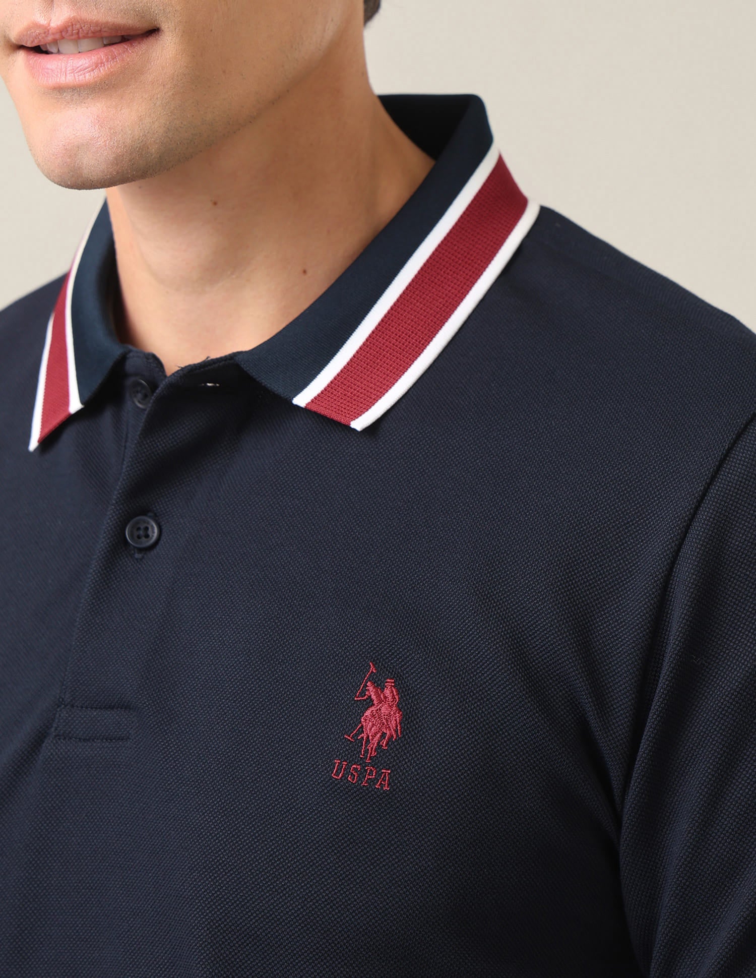Solid Slim Fit Polo Shirt Navy Blue - U.S. Polo Assn. India | Large