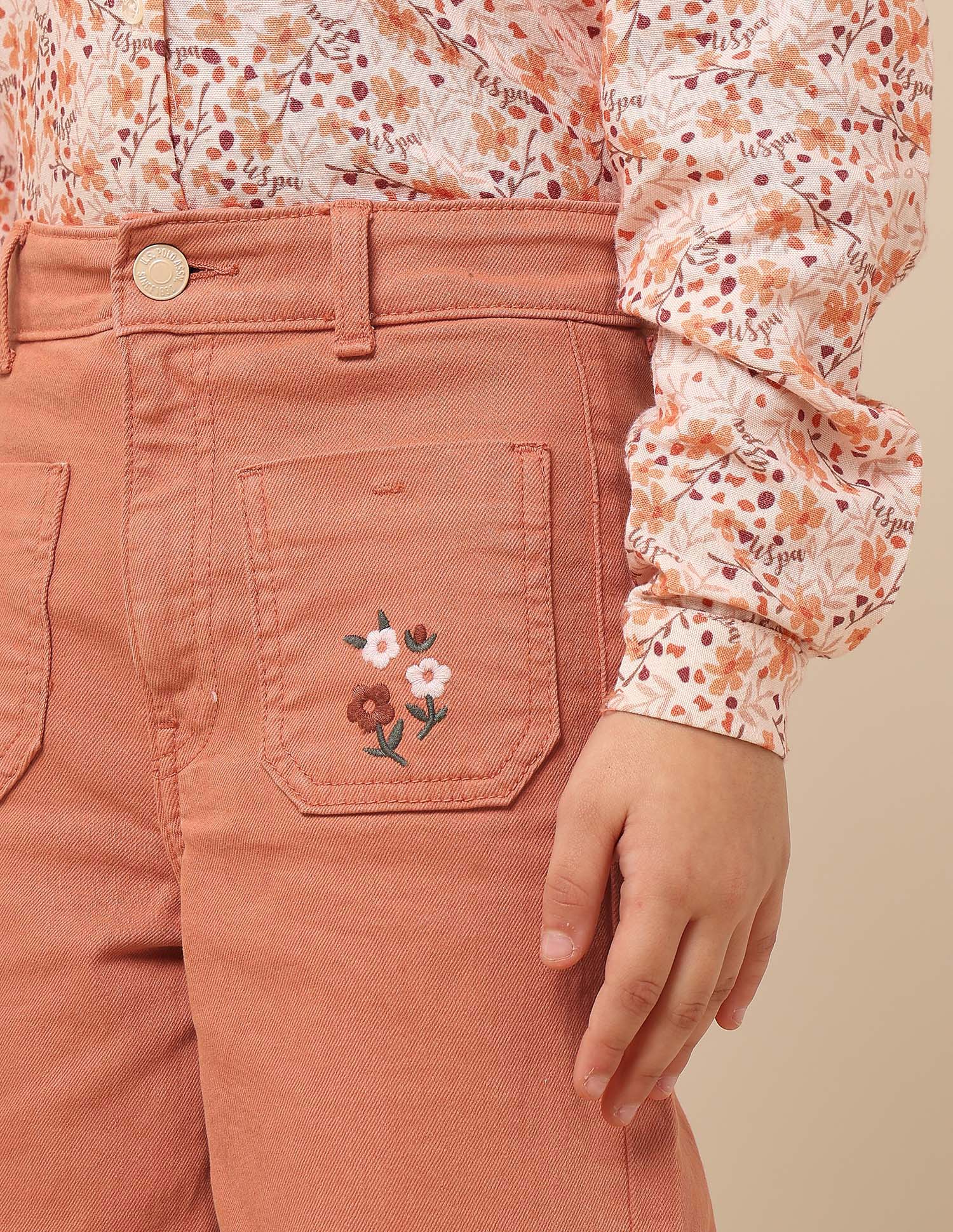 Girls Wide Leg Fit High Rise Jeans Rust - U.S. POLO ASSN. | Large