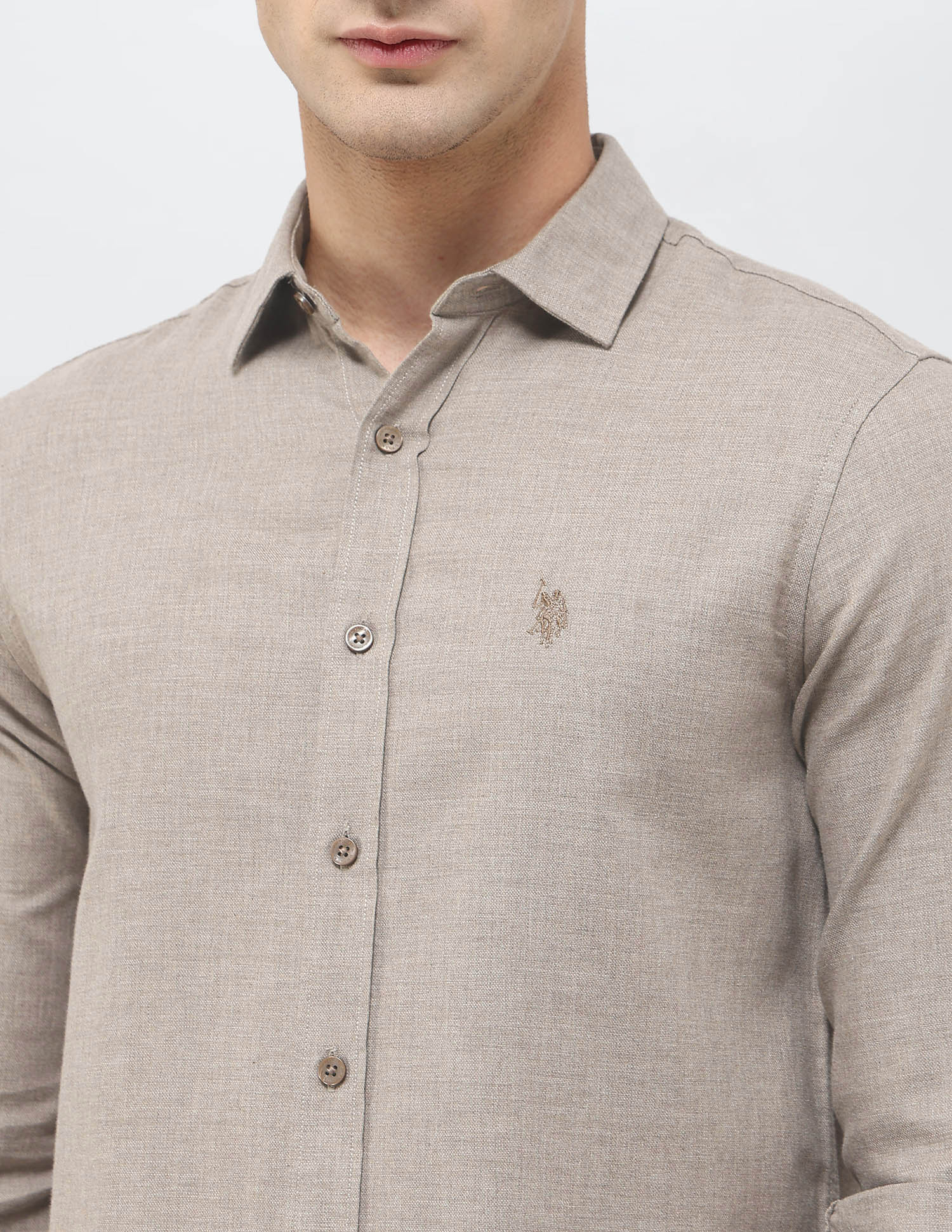 Tailored Fit Solid Shirt Brown - U.S. POLO ASSN. | Large