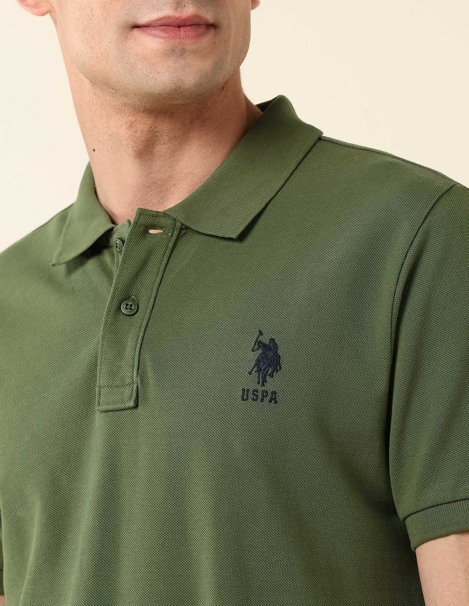 Brand Printed Pure Cotton Polo Shirt Olive - U.S. Polo Assn. India | Large