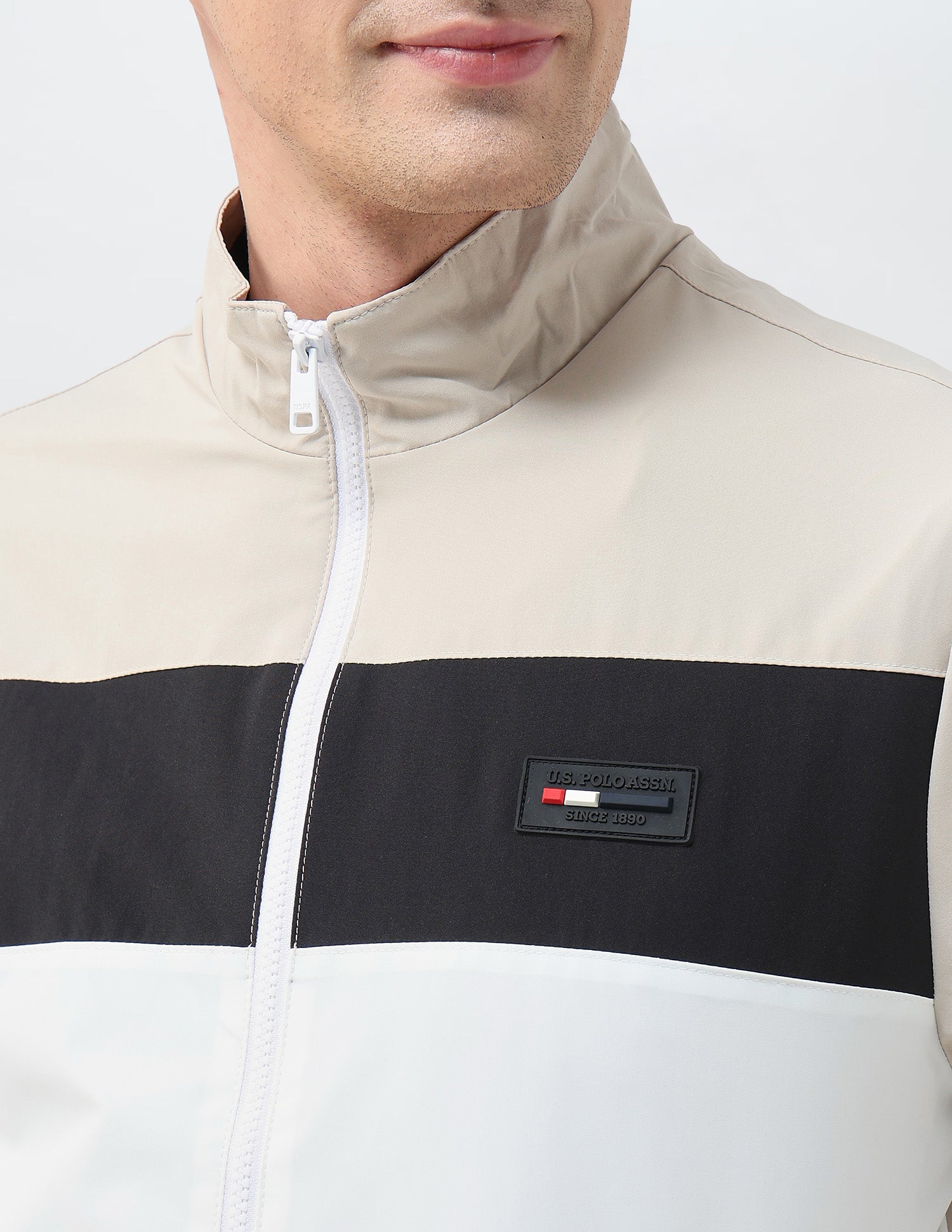 Colour Blocked Regular Fit Casual Jacket Beige - U.S. POLO ASSN. | Large