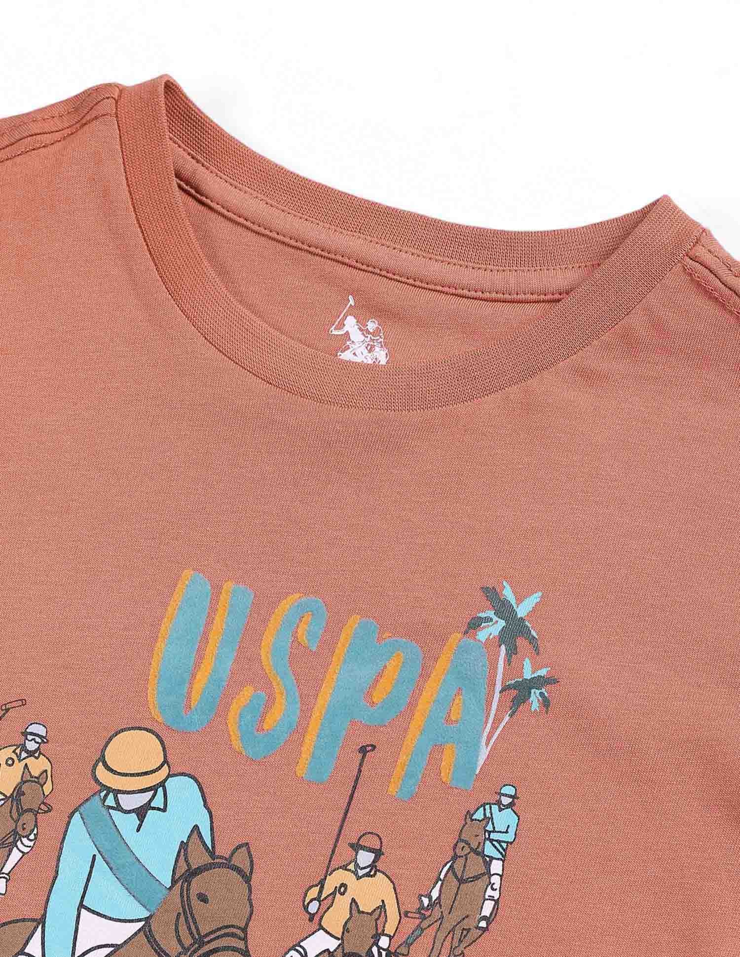 Boys Graphic Print Cotton T-Shirt Rust - U.S. Polo Assn. India | Large