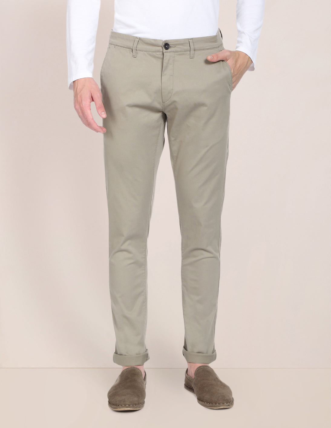 Solid Austin Trim Fit Casual Trousers Light Olive - U.S. POLO ASSN. | Large