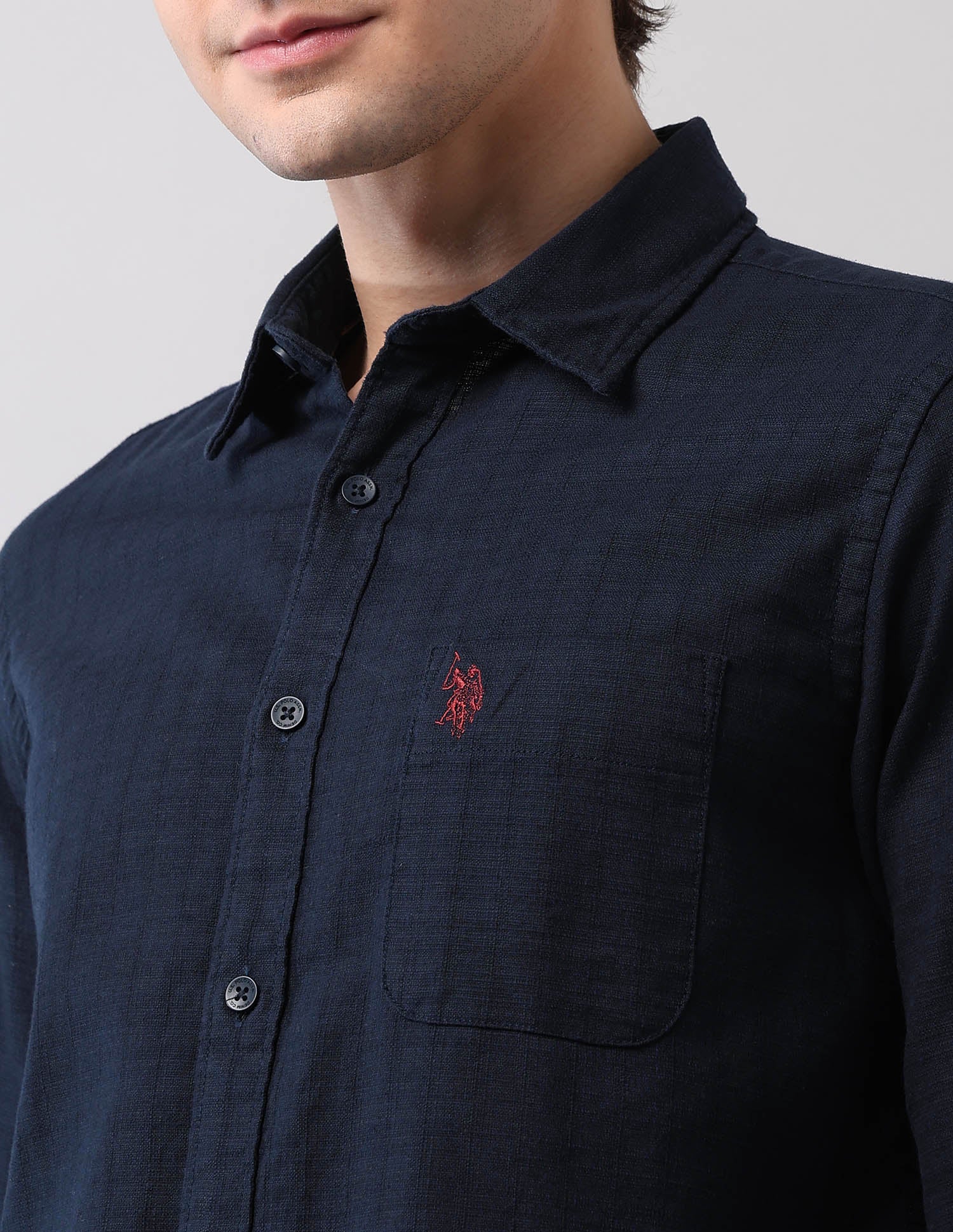 Pure Cotton Textured Shirt Navy - U.S. Polo Assn. India | Large