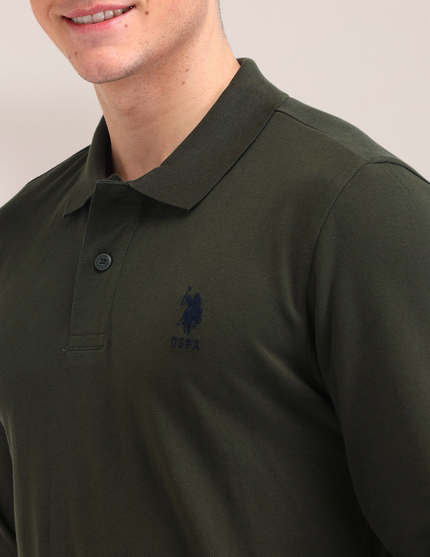 Solid Pattern Slim Fit Polo Shirt Olive - U.S. POLO ASSN. | Large