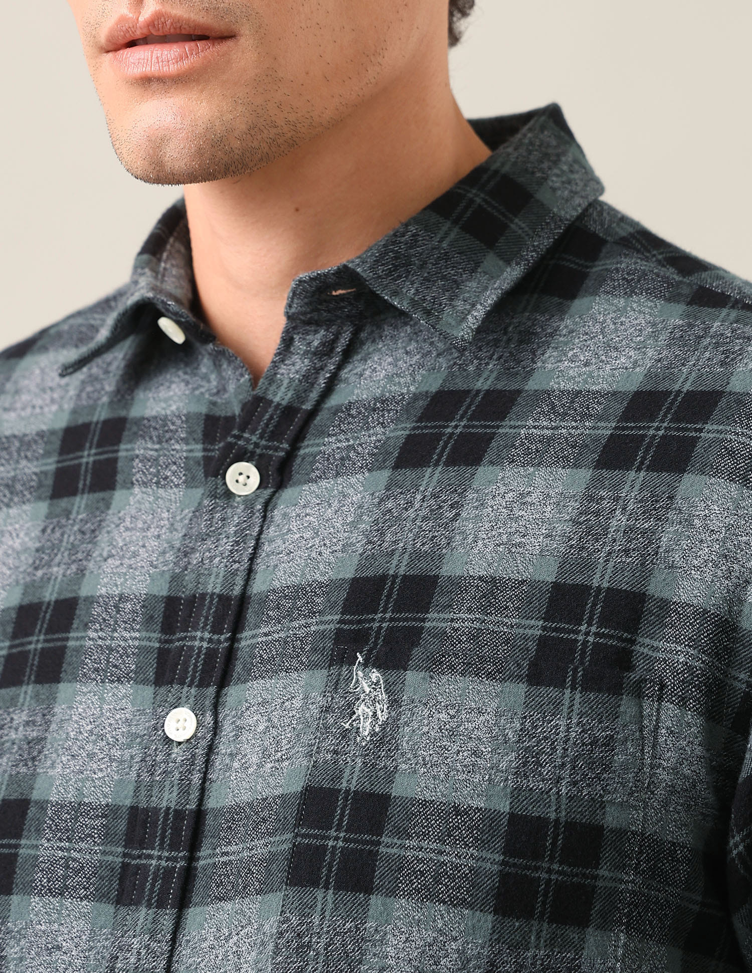 Tartan Checked Twill Shirt Green - U.S. Polo Assn. India | Large