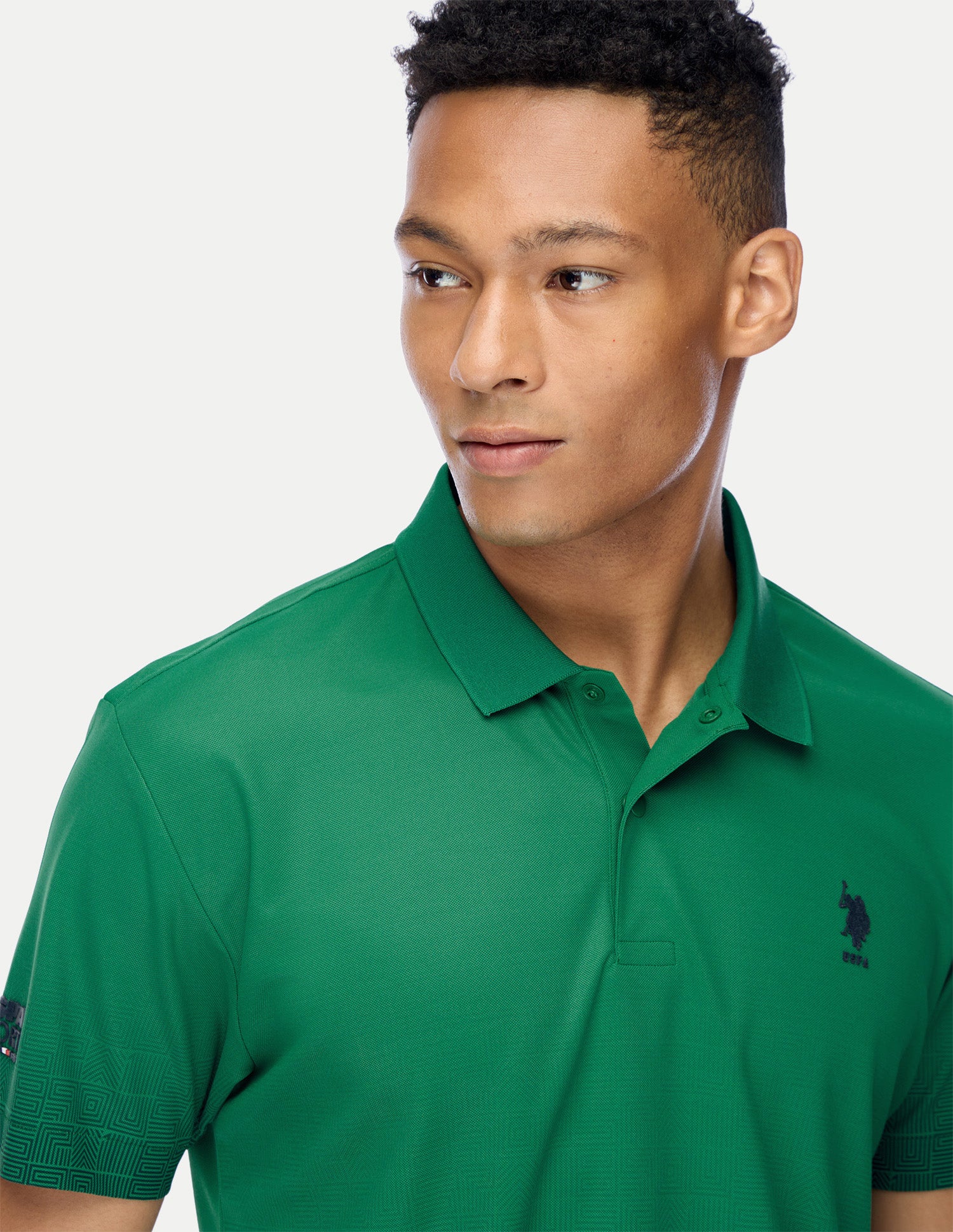 Geometric Printed Regular Fit Active Polo Shirt Green - U.S. Polo Assn. India | Large