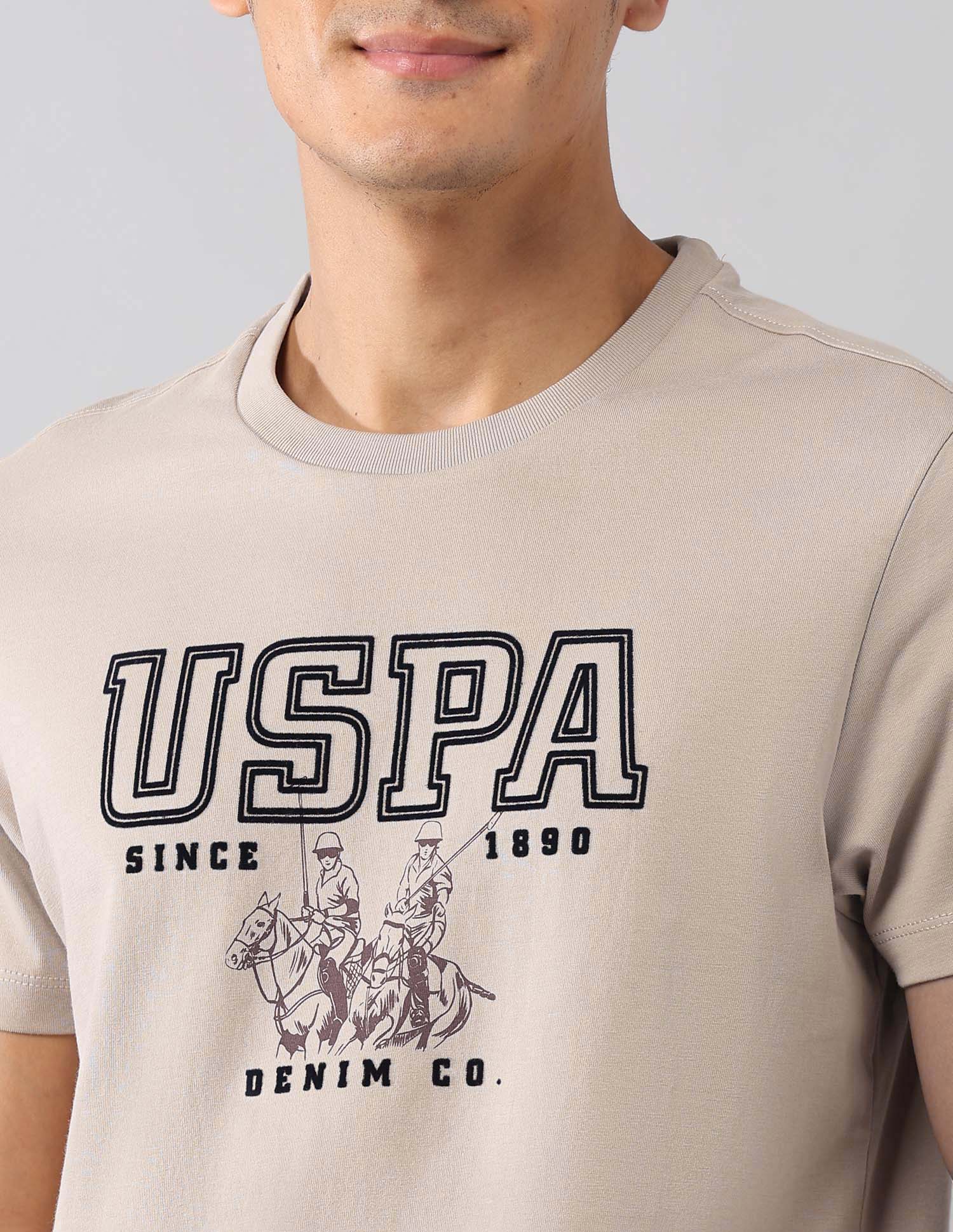 Brand Printed Muscle Fit Colligiate T-Shirt Beige - U.S. Polo Assn. India | Large