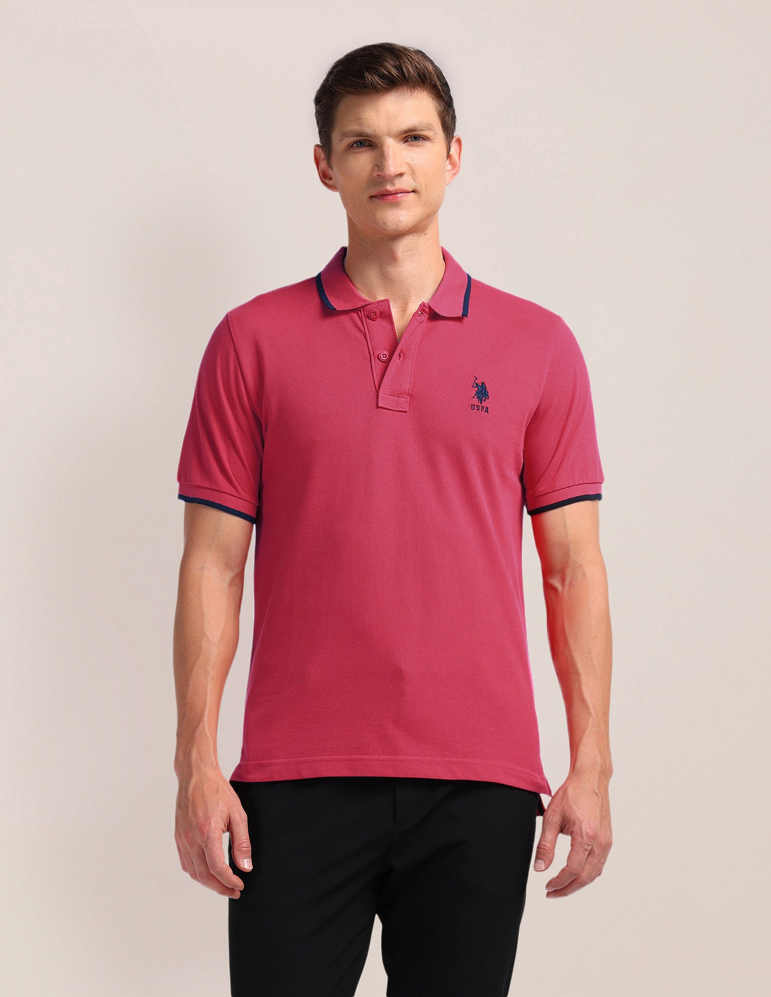 Pure Cotton Slim Fit Polo Shirt Dark Pink - U.S. Polo Assn. India | Large