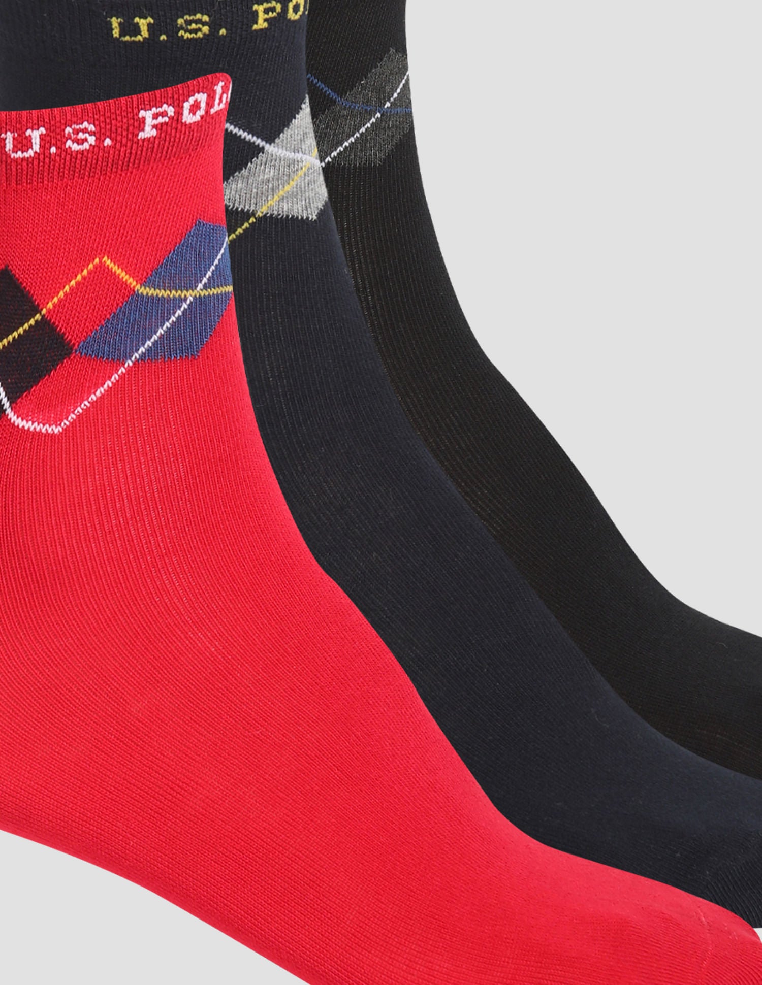 Aloe Finish Ankle Length ES002 Socks - Pack Of 3 Black, Red and Navy - U.S. POLO ASSN. | Large