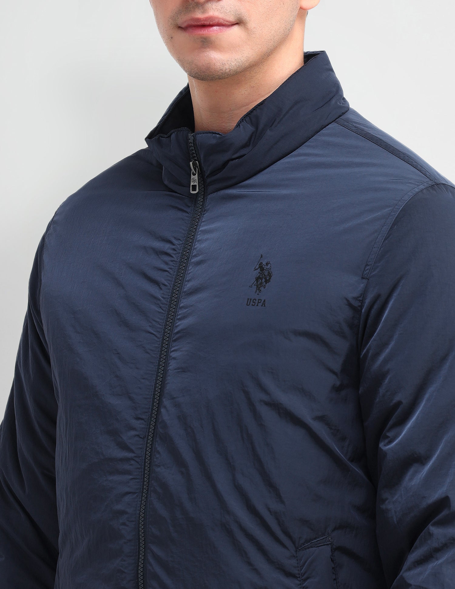 Solid Regular Fit Jacket Navy - U.S. Polo Assn. India | Large