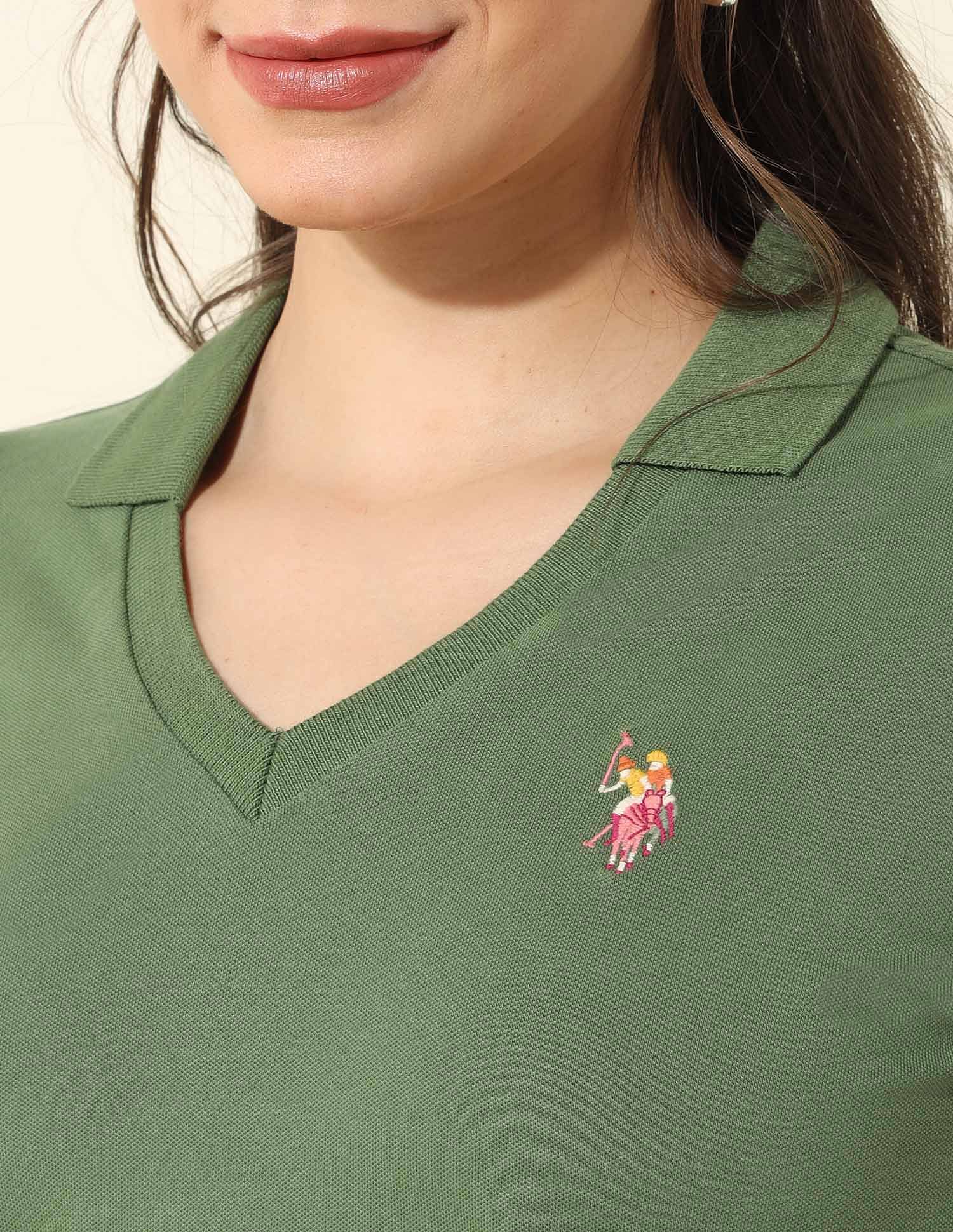 Regular Fit Solid Polo Shirt Green - U.S. Polo Assn. India | Large