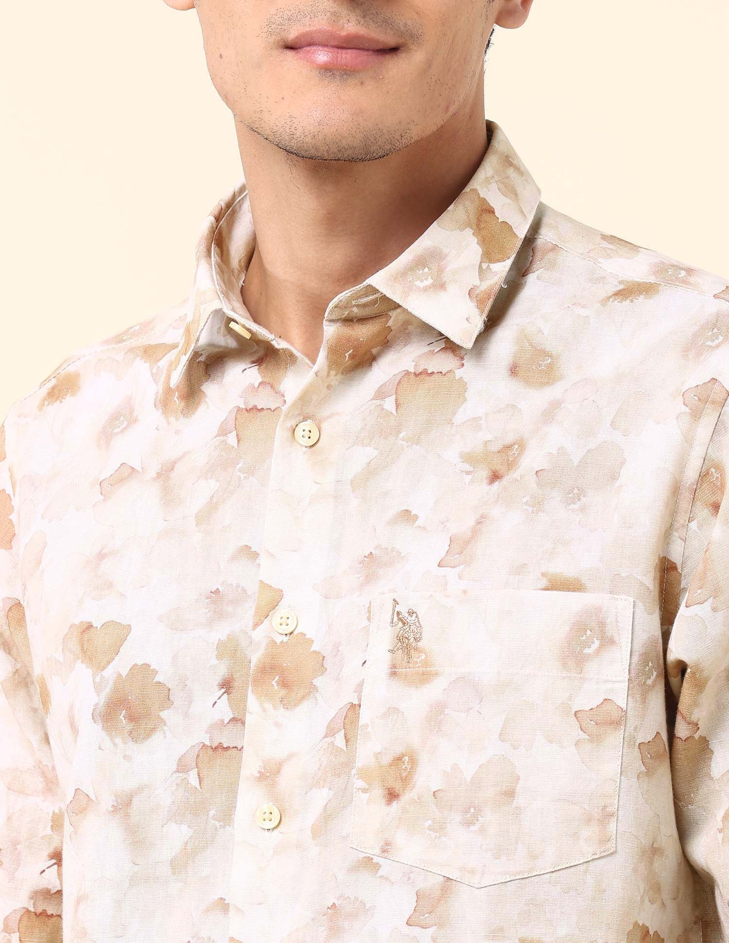Floral Printed Tailored Fit Shirt Beige - U.S. Polo Assn. India | Large