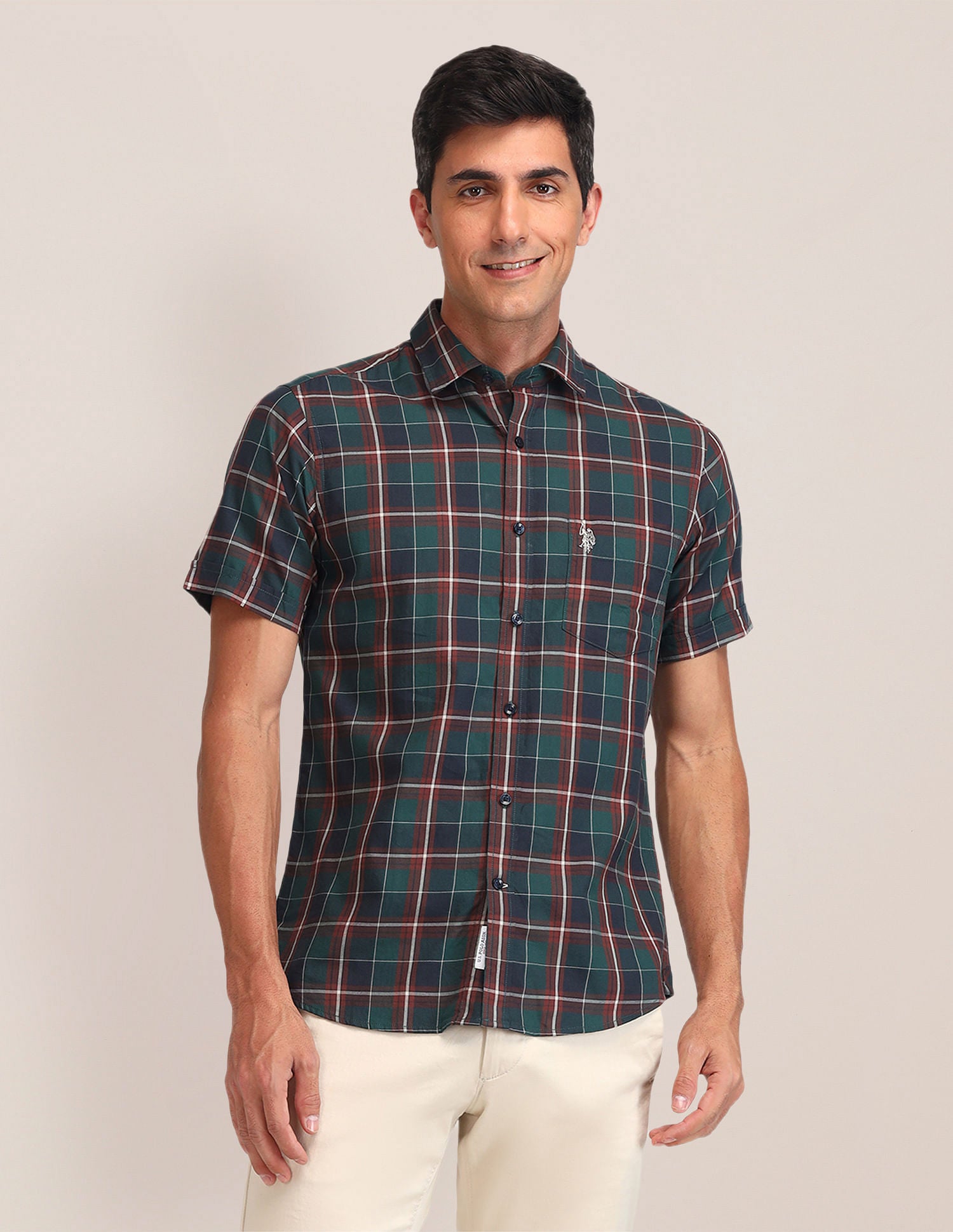 Tailored Fit Twill Shirt Dark Green - U.S. Polo Assn. India | Large