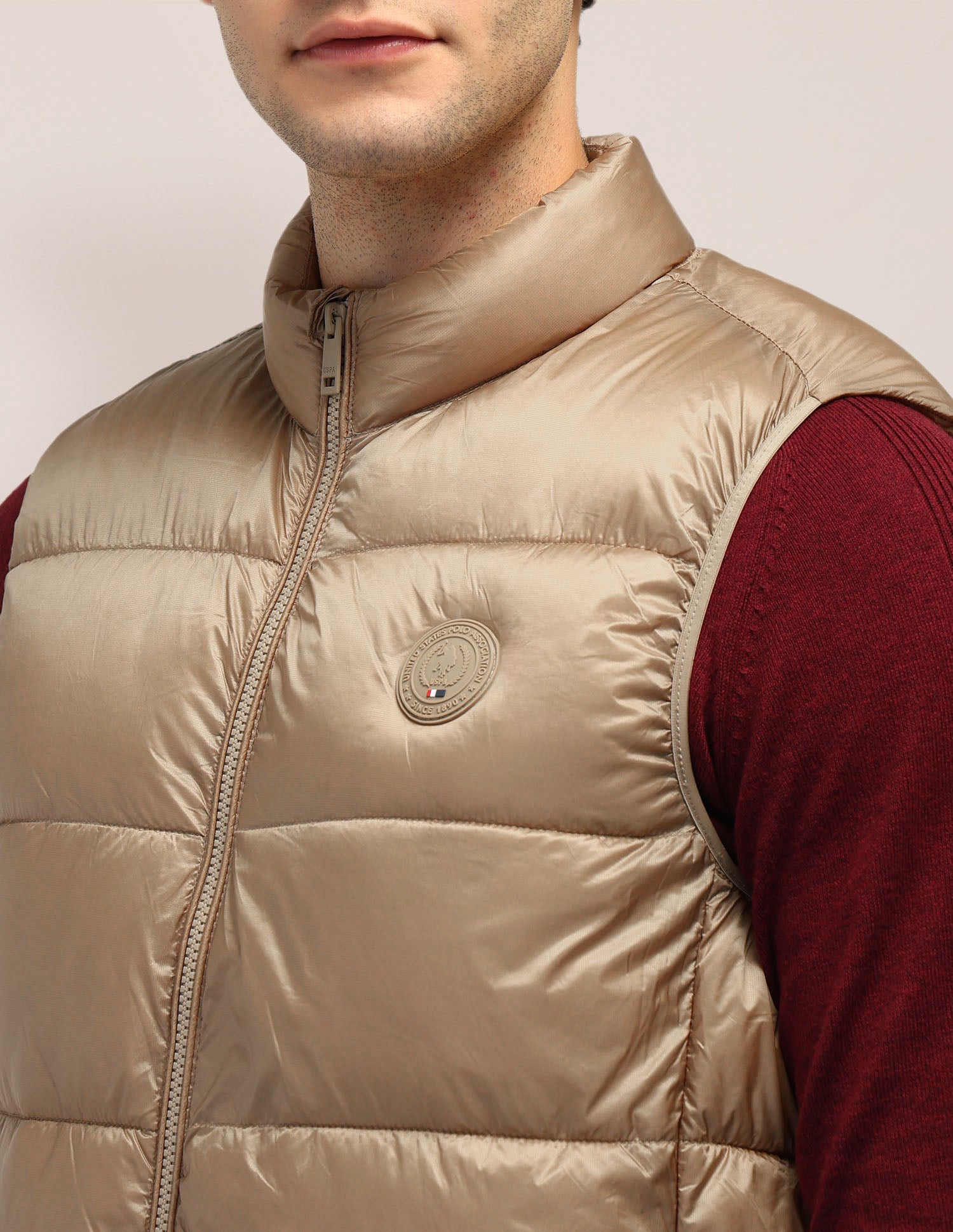 Solid Regular Fit Jacket Khaki - U.S. Polo Assn. India | Large
