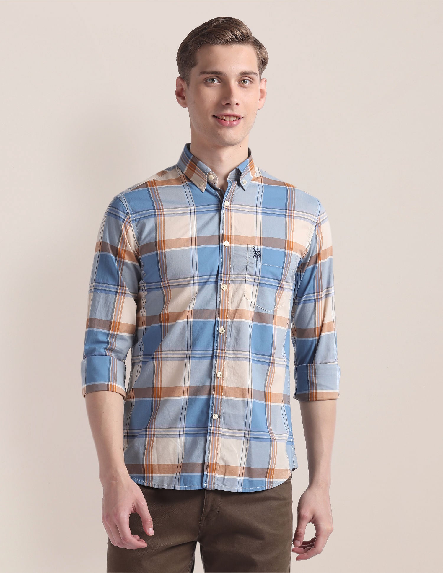 Pure Cotton Plaid Shirt Blue - U.S. Polo Assn. India | Large