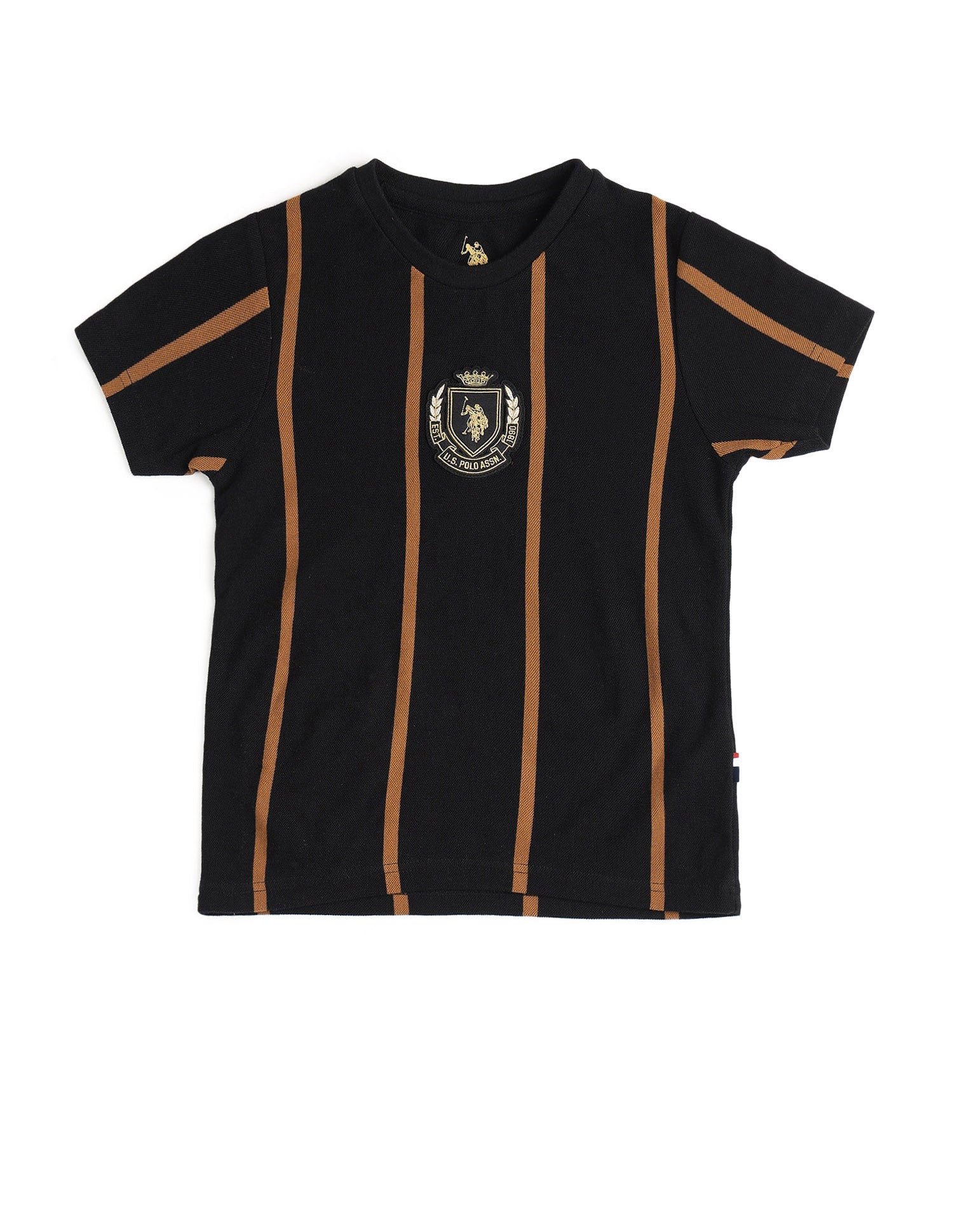 Boys Vertical Striped Pure Cotton T Shirt Black - U.S. POLO ASSN. | Large