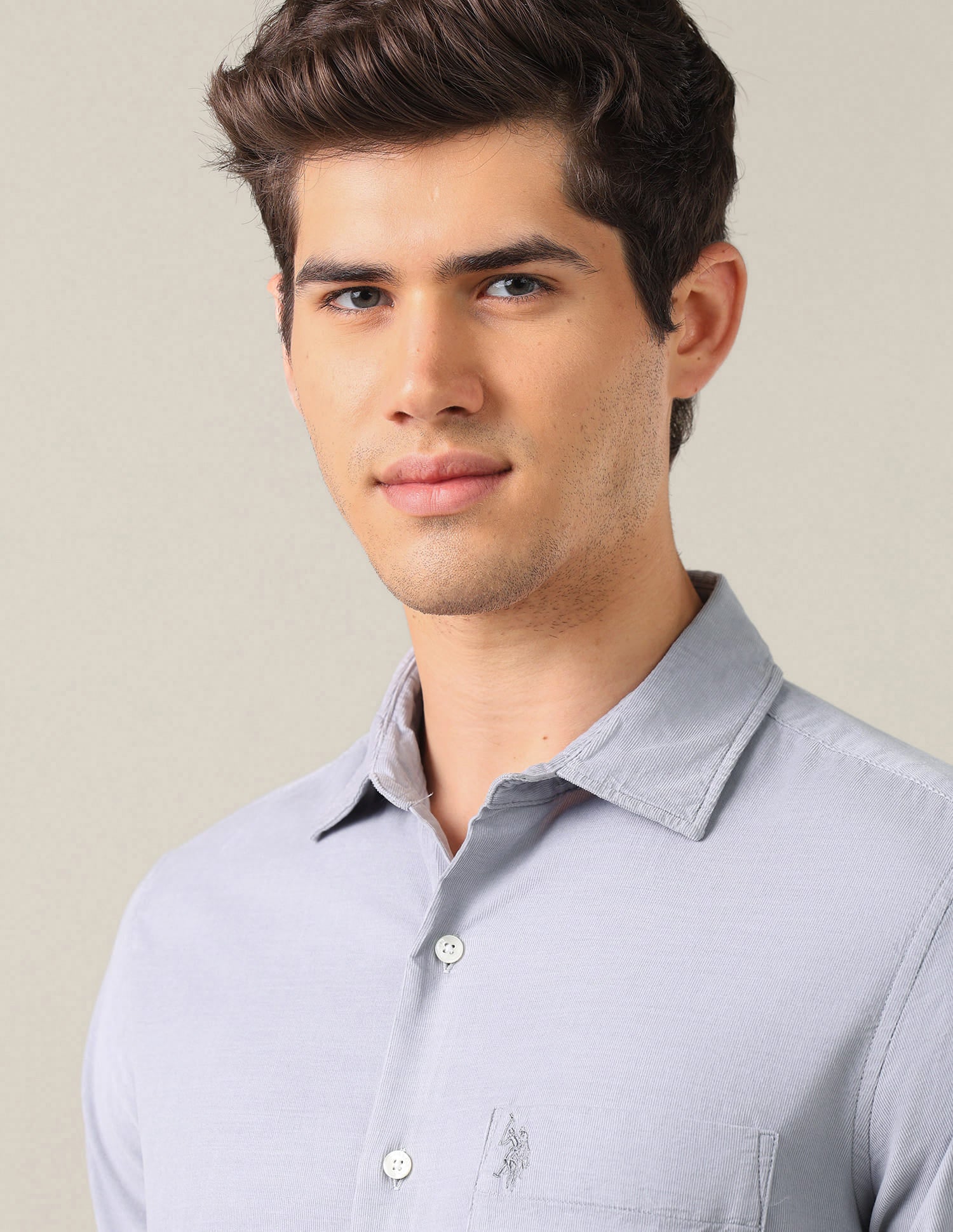 Tailored Fit Corduroy Shirt Grey - U.S. Polo Assn. India | Large