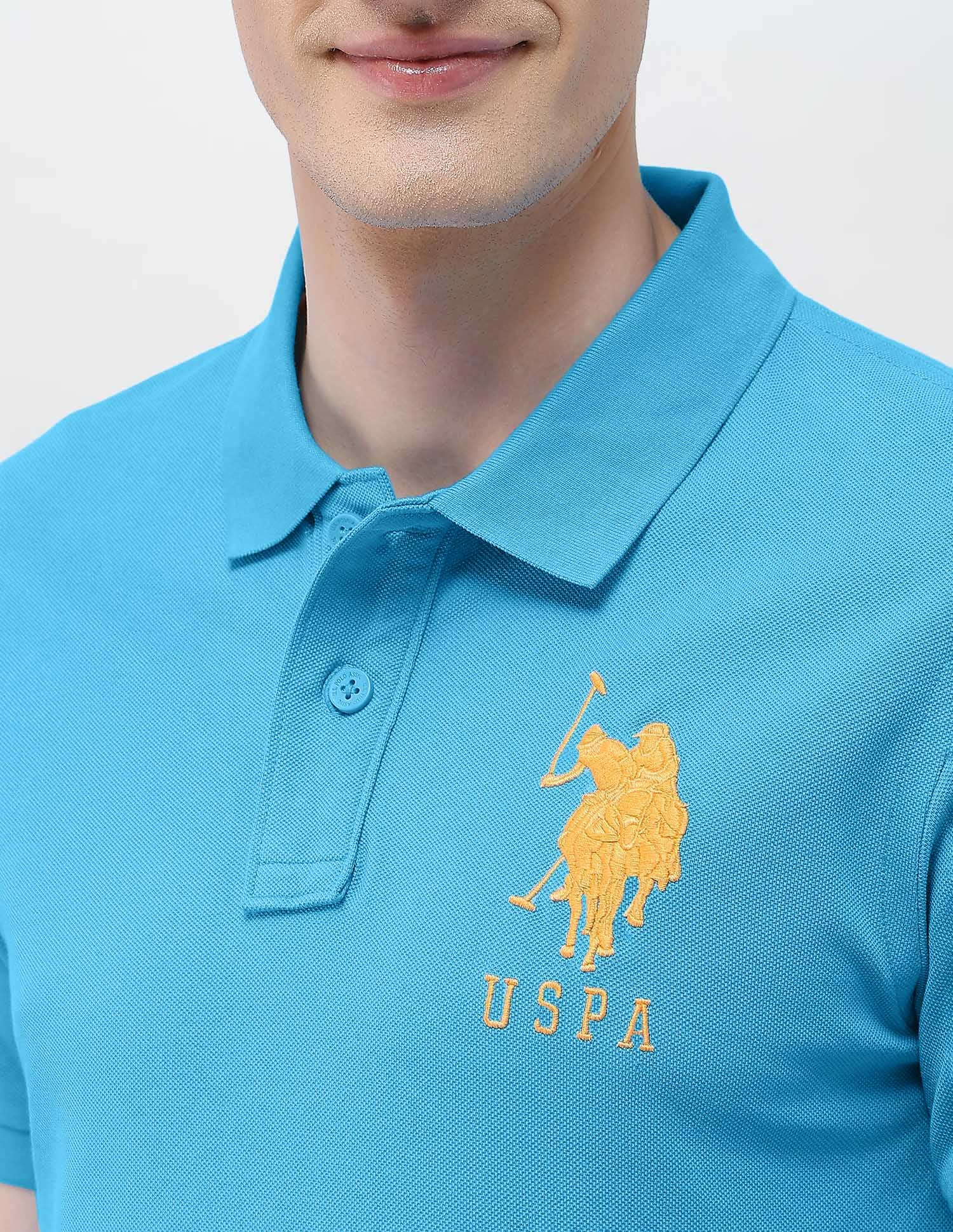 Solid Slim Fit Polo Shirt Blue - U.S. Polo Assn. India | Large