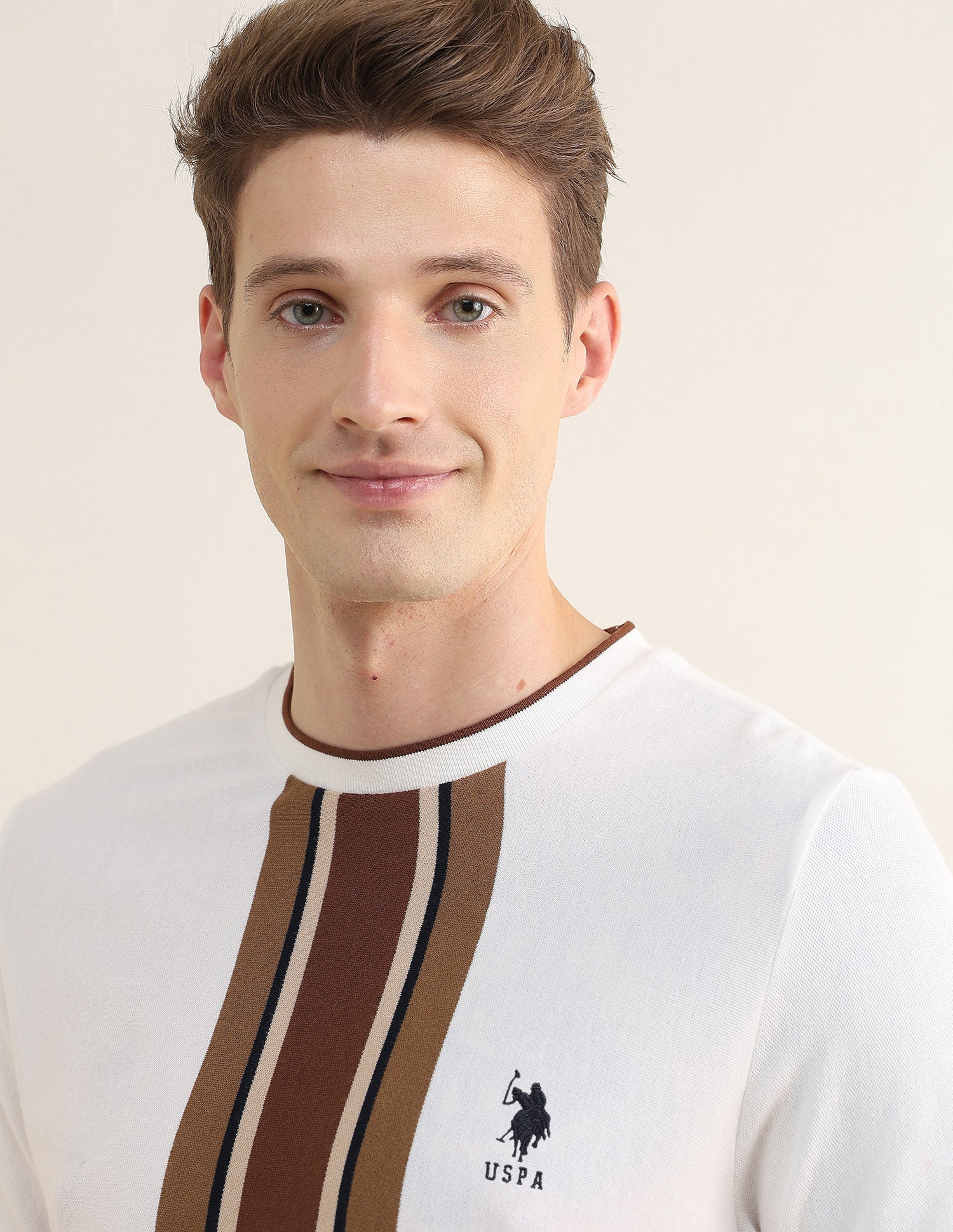 Vertical Striped Slim Fit T-Shirt Off White - U.S. Polo Assn. India | Large