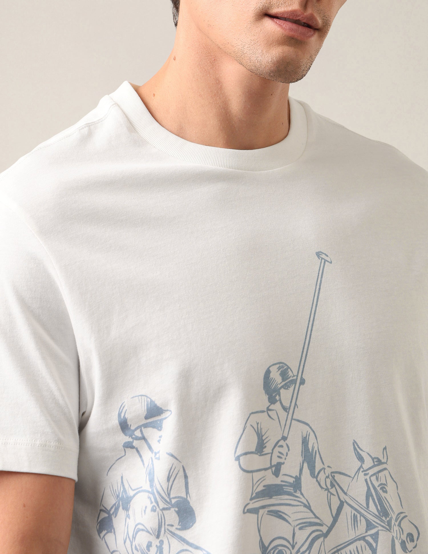 Graphic Brand Printed Regular Fit T-Shirt Ivory - U.S. Polo Assn. India | Large
