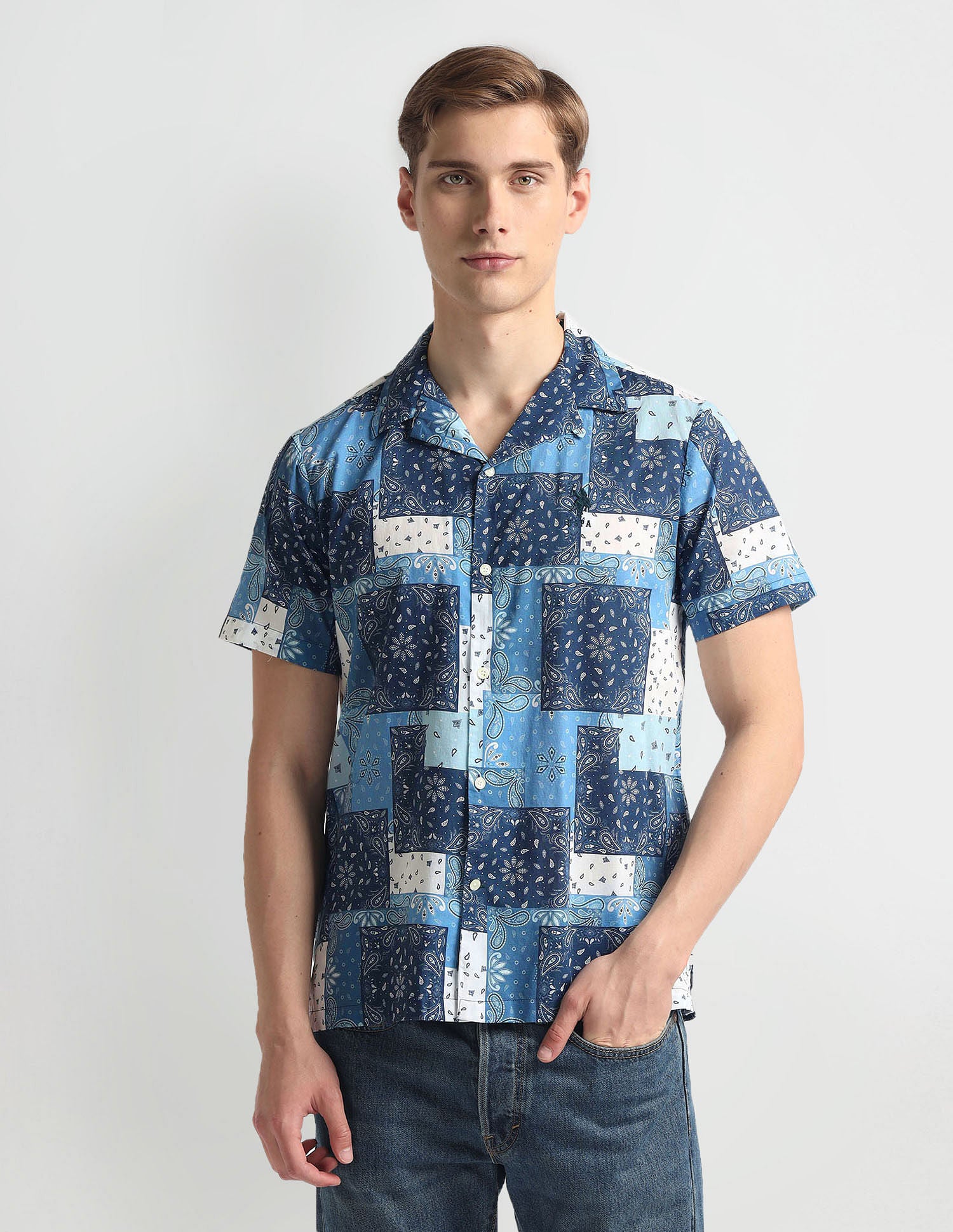 Motif Print Slim Fit Shirt Blue - U.S. Polo Assn. India | Large