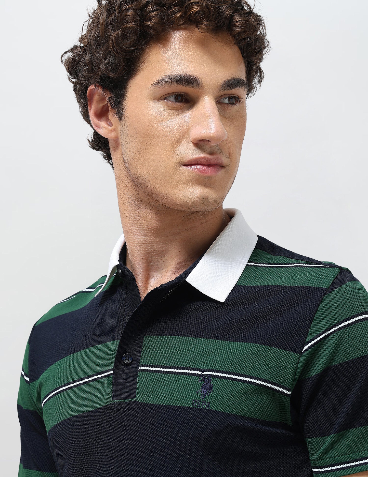 Horizontal Striped Slim Fit Polo Shirt Green - U.S. Polo Assn. India | Large