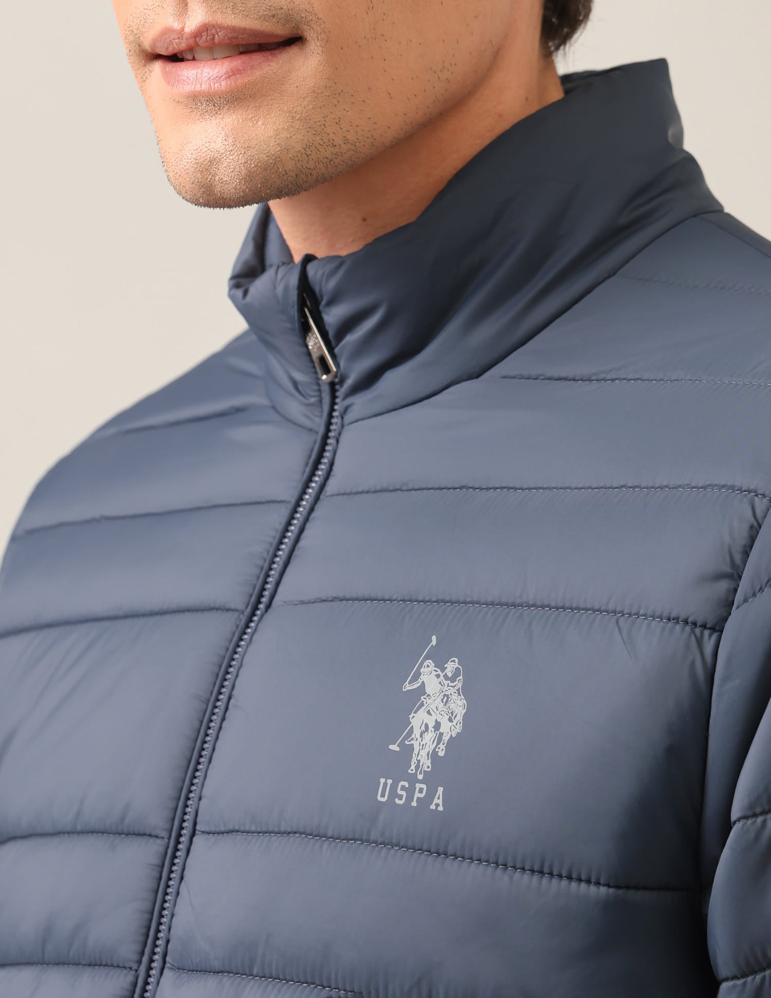 Regular Fit Solid Padded Jacket Blue - U.S. Polo Assn. India | Large