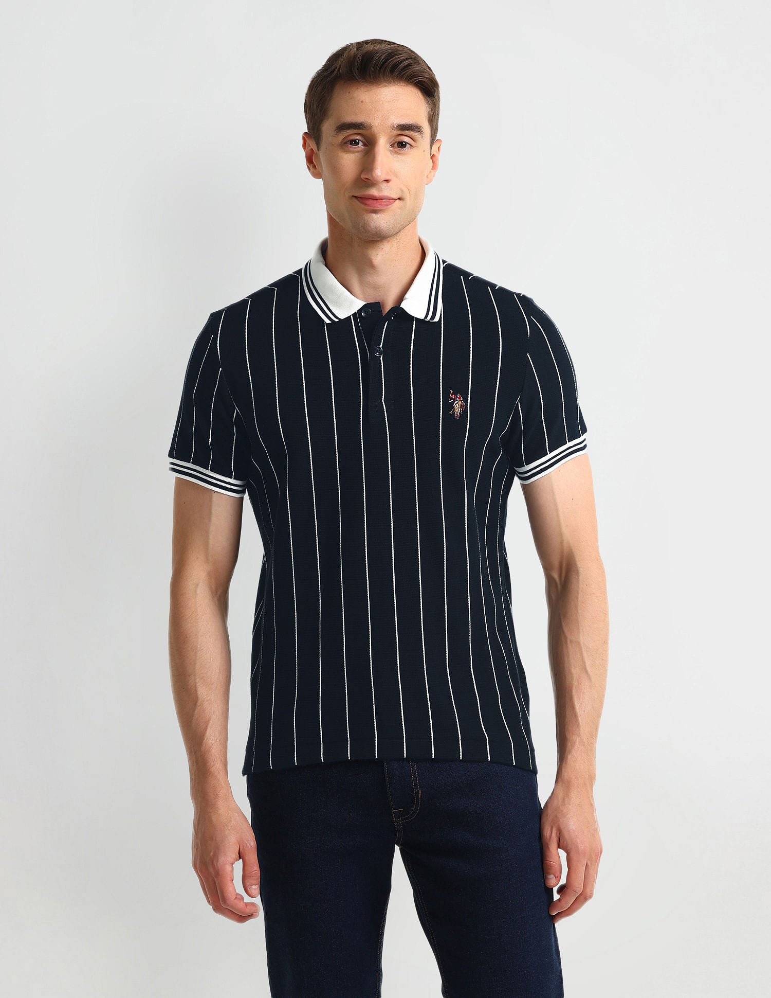 Muscle Fit Striped Polo Shirt Blue - U.S. Polo Assn. India | Large