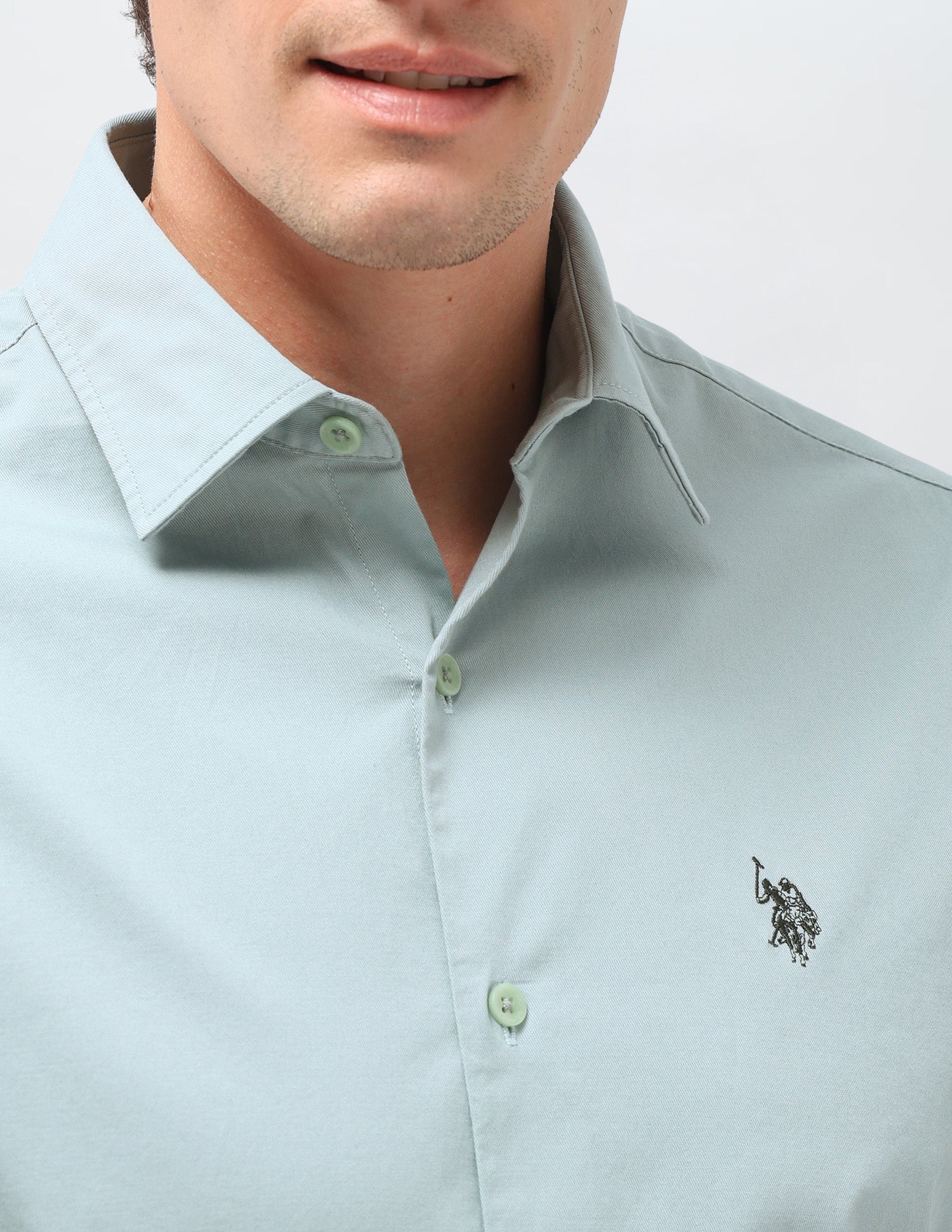 Twill Solid Shirt Light Green - U.S. Polo Assn. India | Large