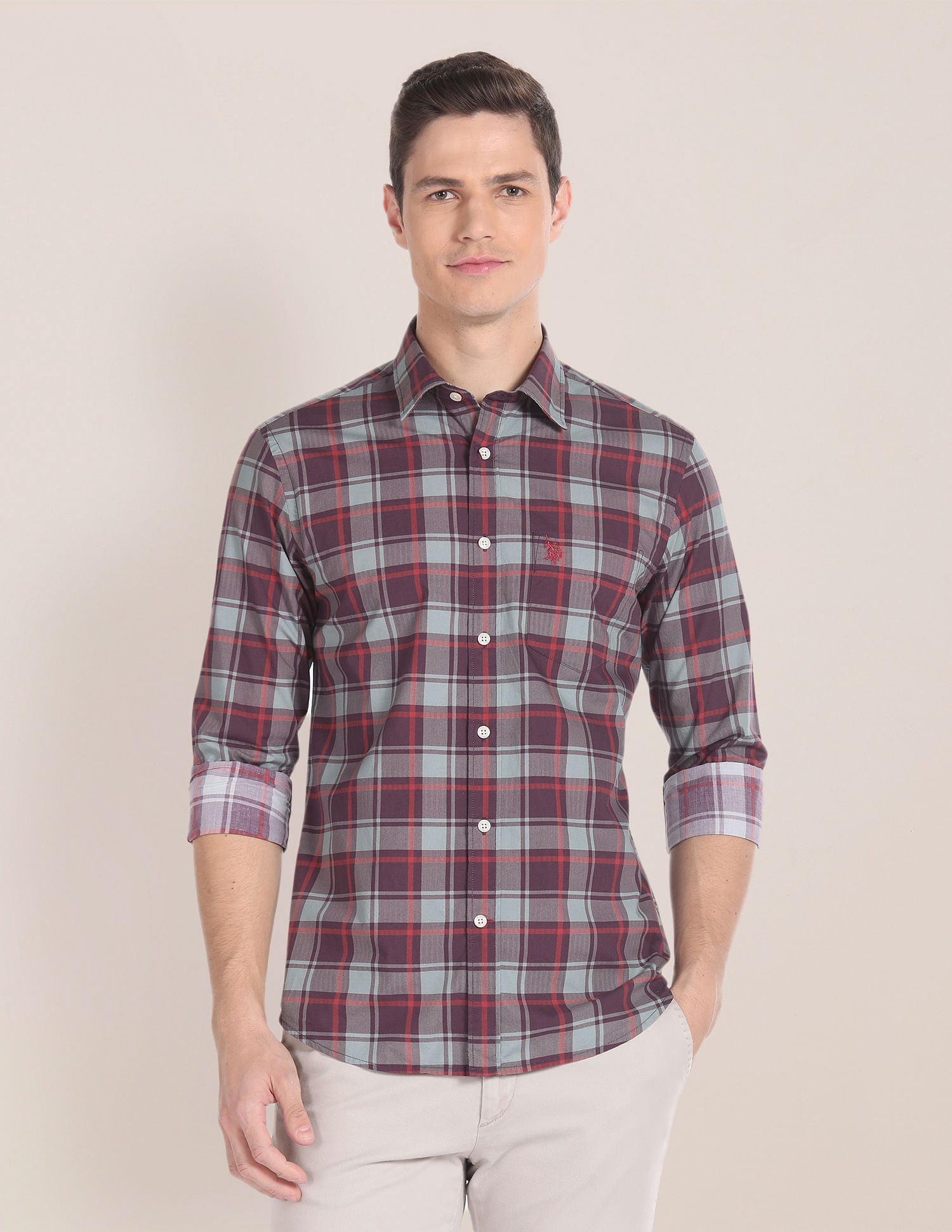 Tartan Check Herringbone Shirt Brown - U.S. Polo Assn. India | Large