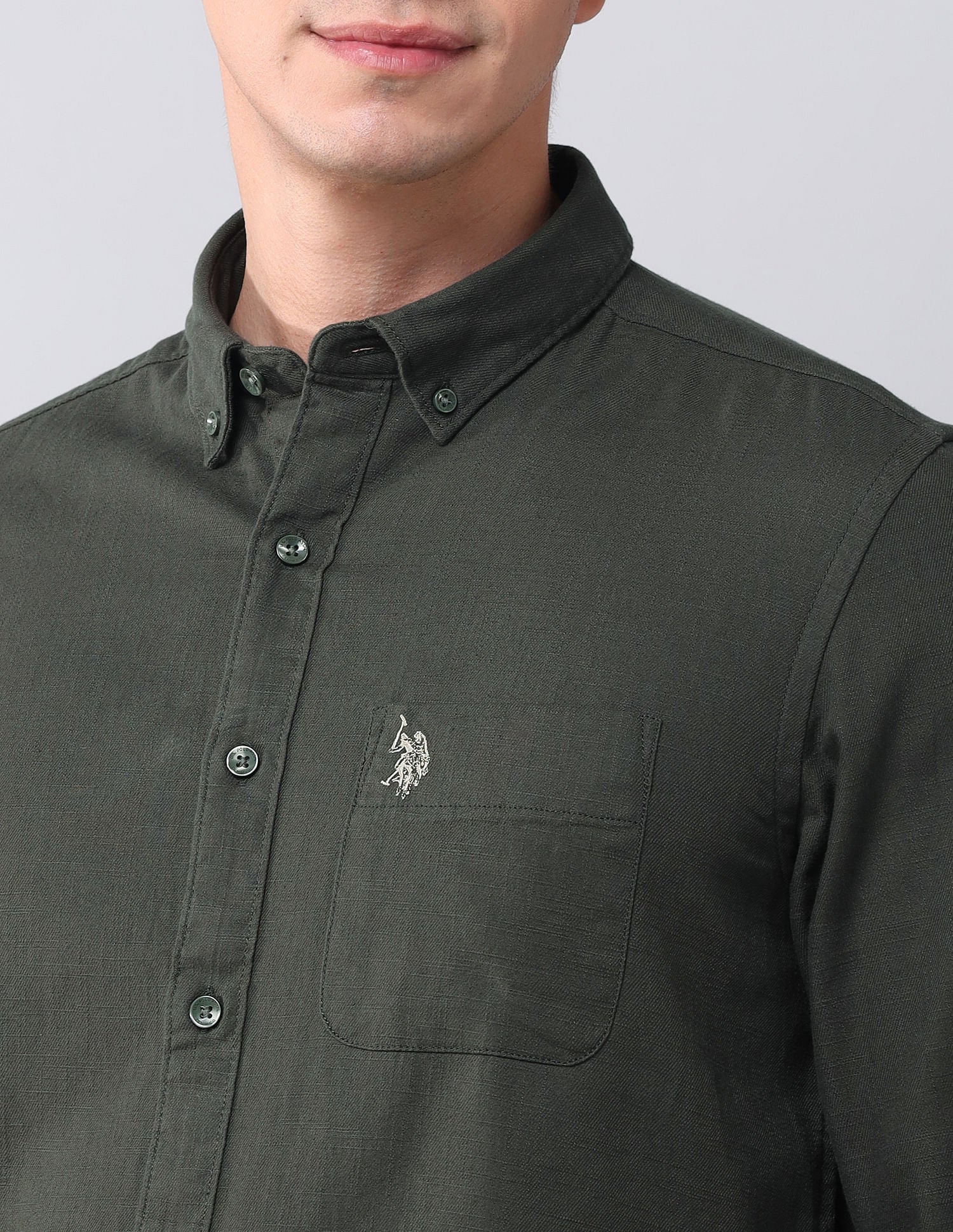 Regular Fit Twill Solid Shirt Olive - U.S. Polo Assn. India | Large