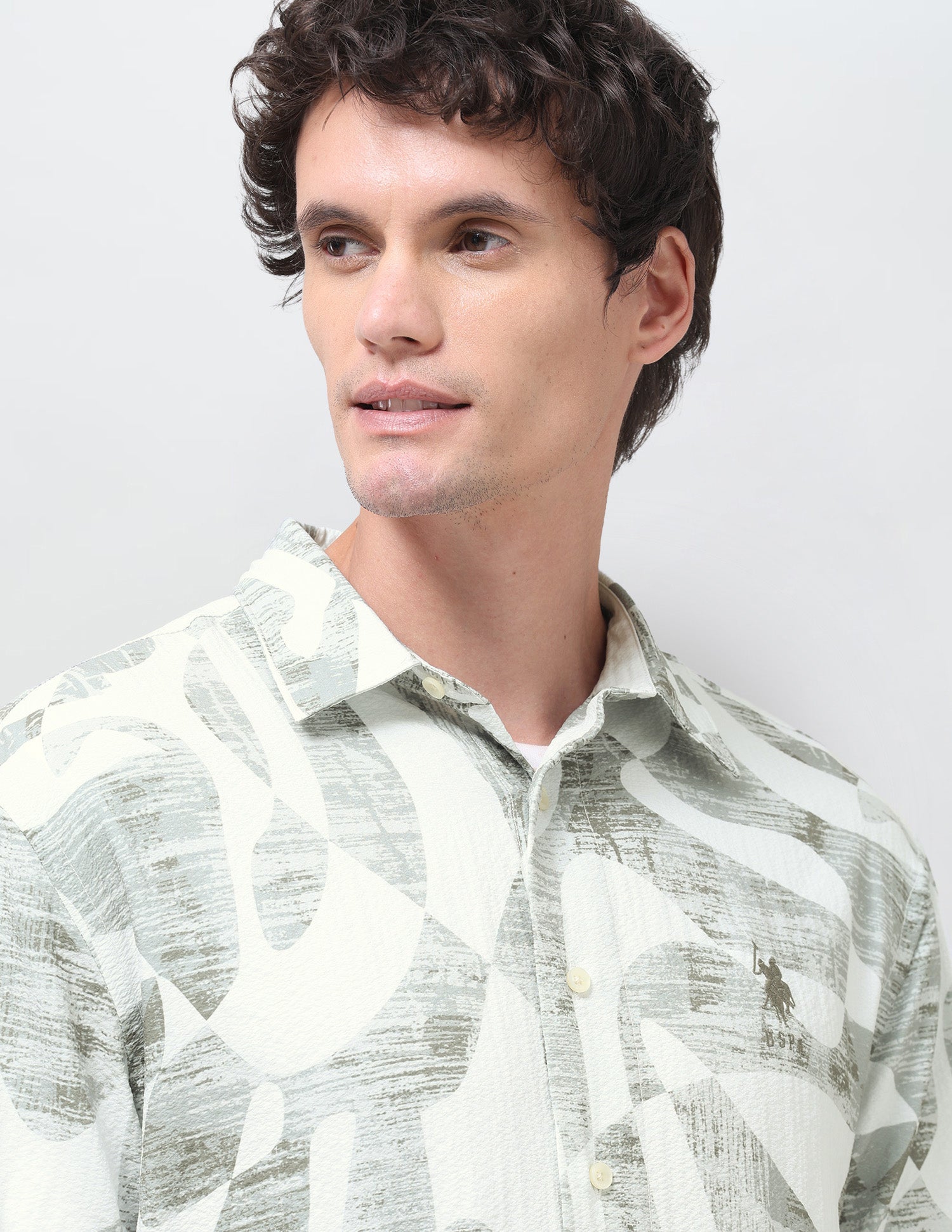 Abstract Printed Seersucker Shirt Light Green - U.S. Polo Assn. India | Large