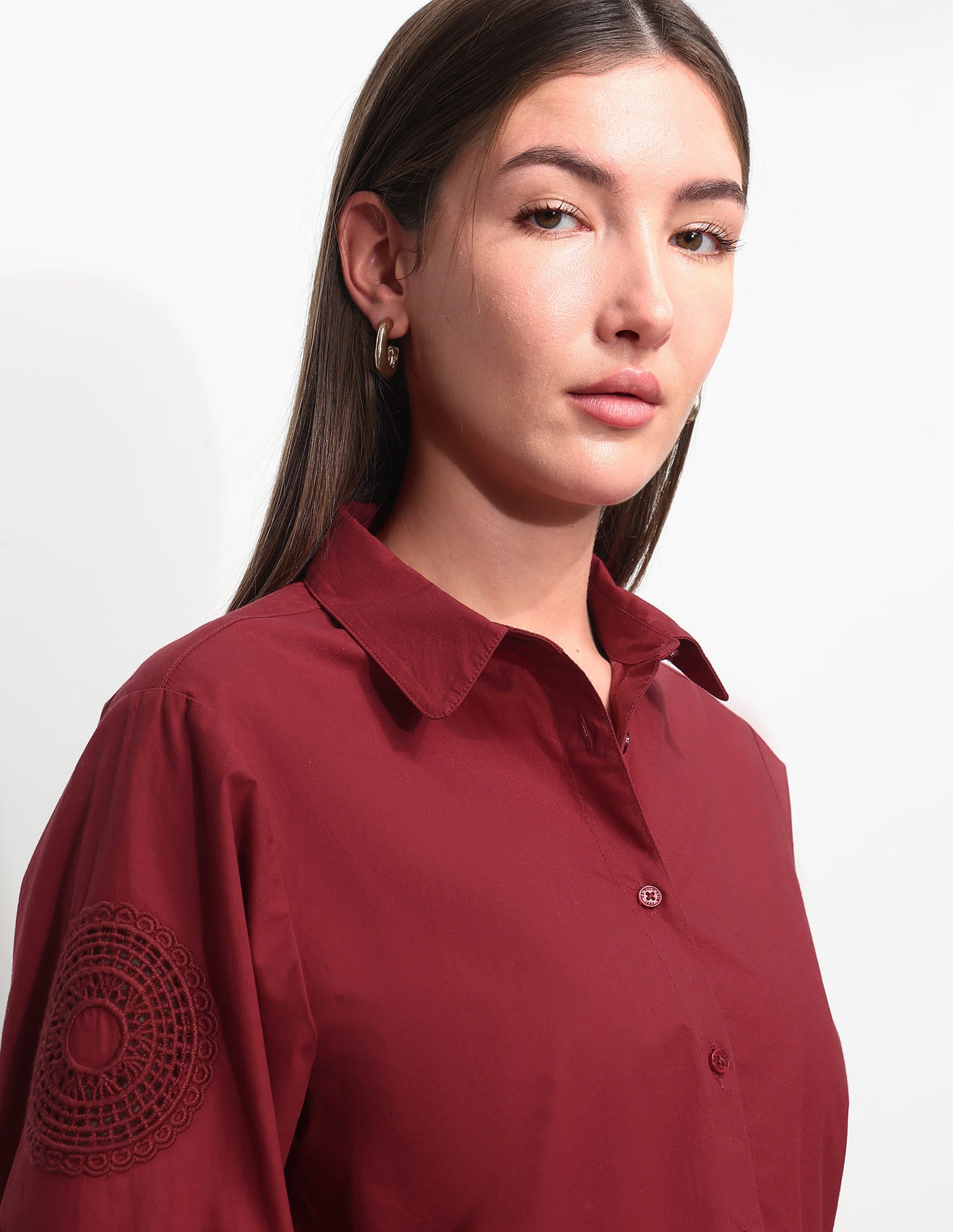 Relaxed Fit Solid Shirt With Embroidery Red - U.S. Polo Assn. India | Large