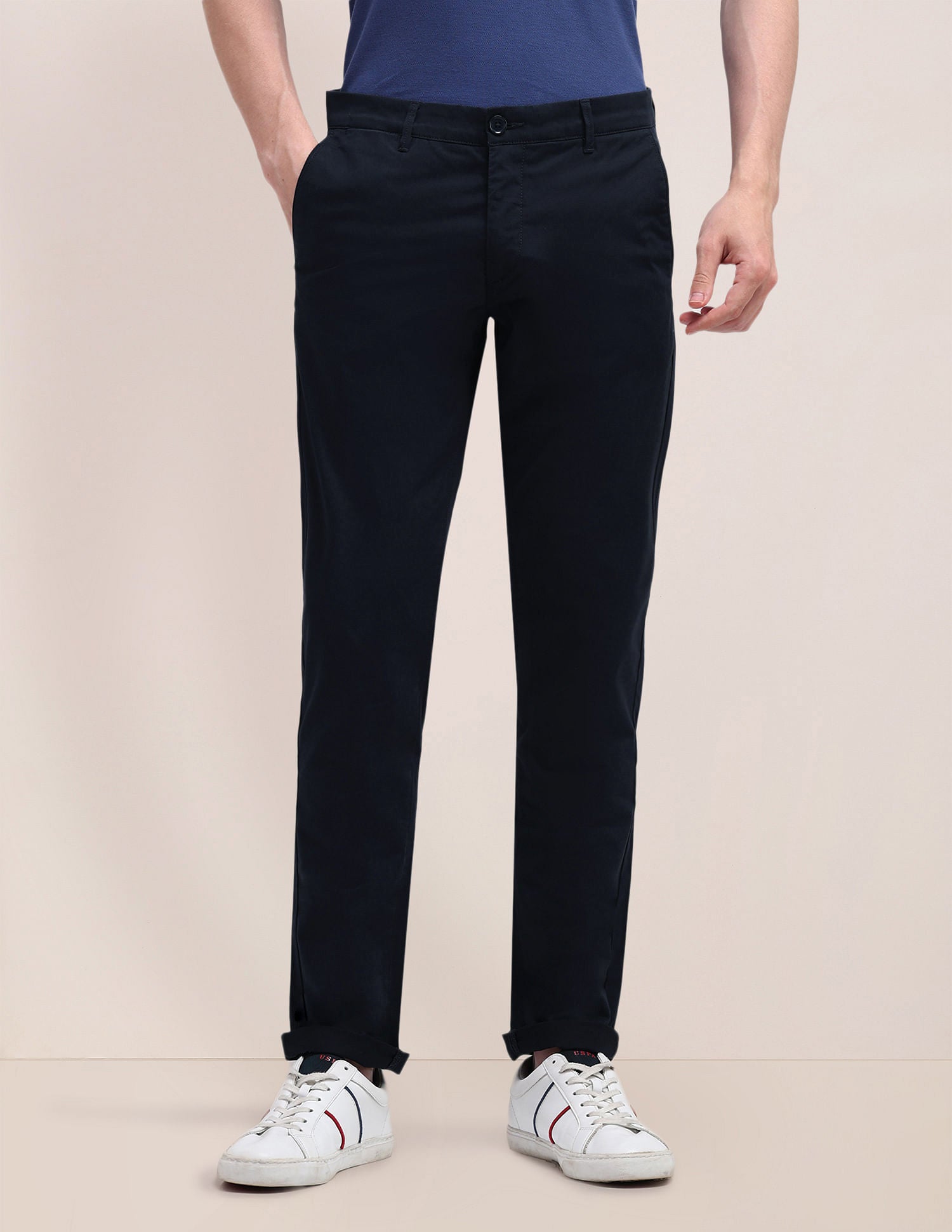 Denver Slim Fit Solid Trousers Navy - U.S. POLO ASSN. | Large