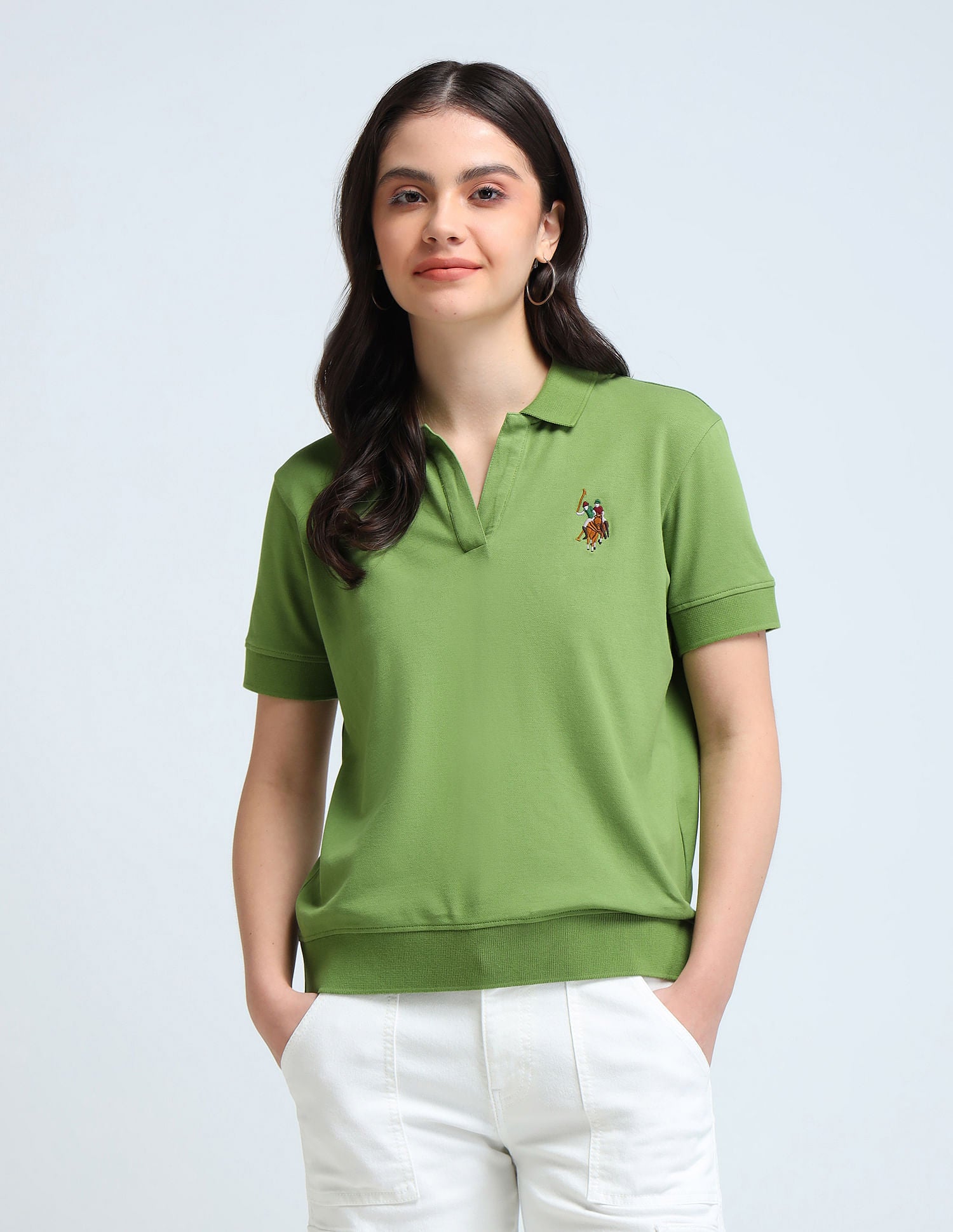 Open Placket Relaxed Polo Shirt Green - U.S. POLO ASSN. | Large