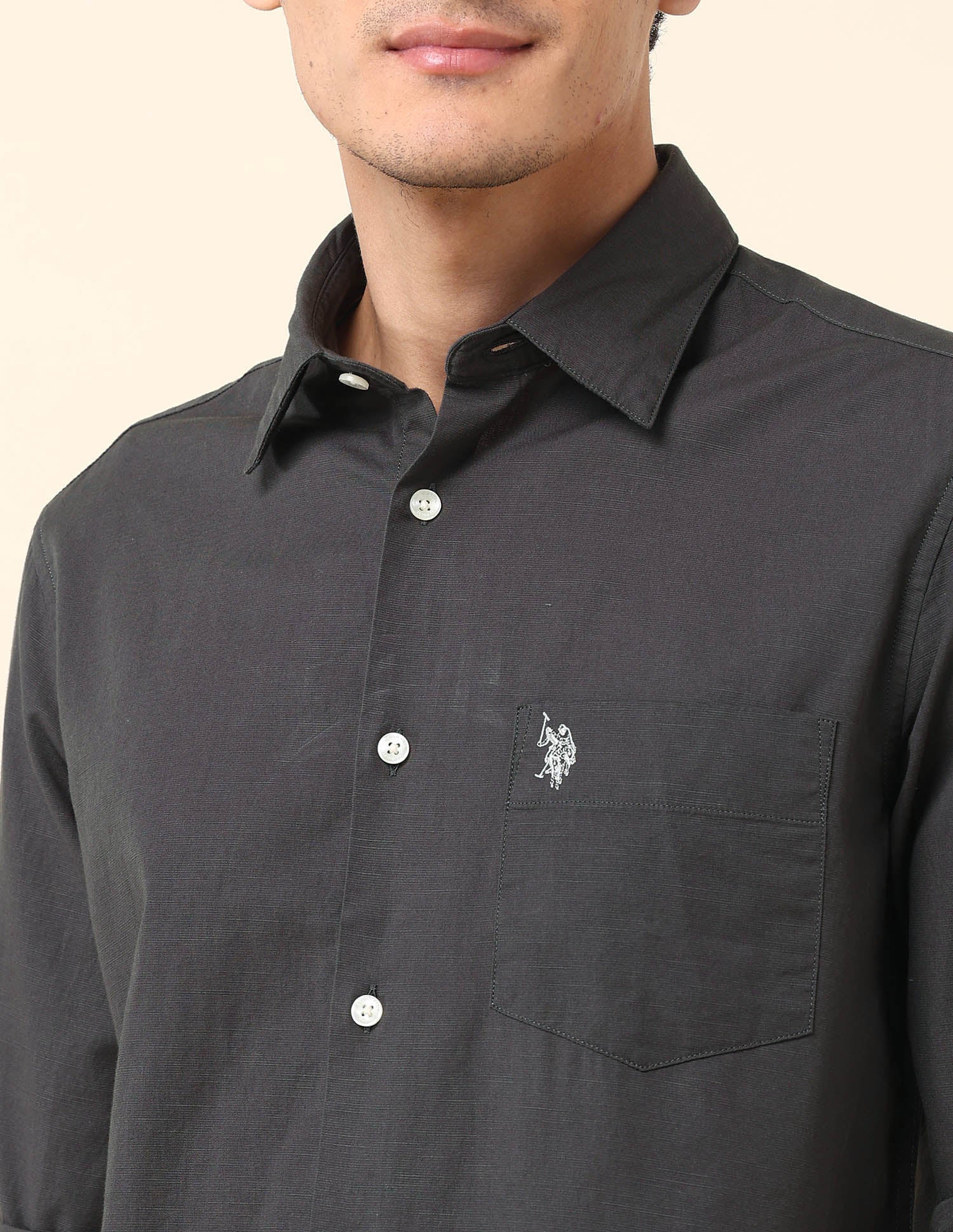 Twill Solid Tailored Fit Shirt Grey - U.S. Polo Assn. India | Large