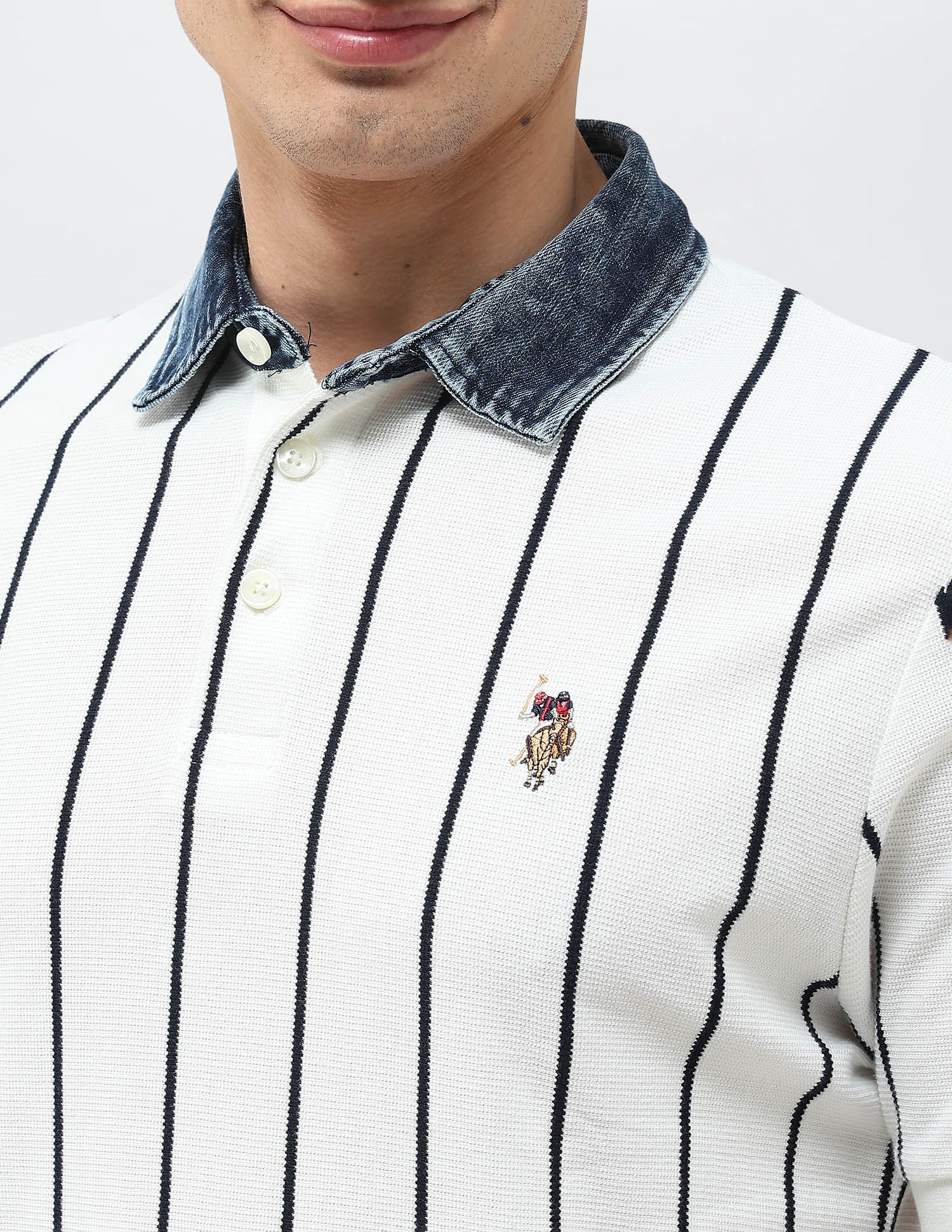 Monochrome Vertical Striped Polo Shirt Ivory - U.S. POLO ASSN. | Large